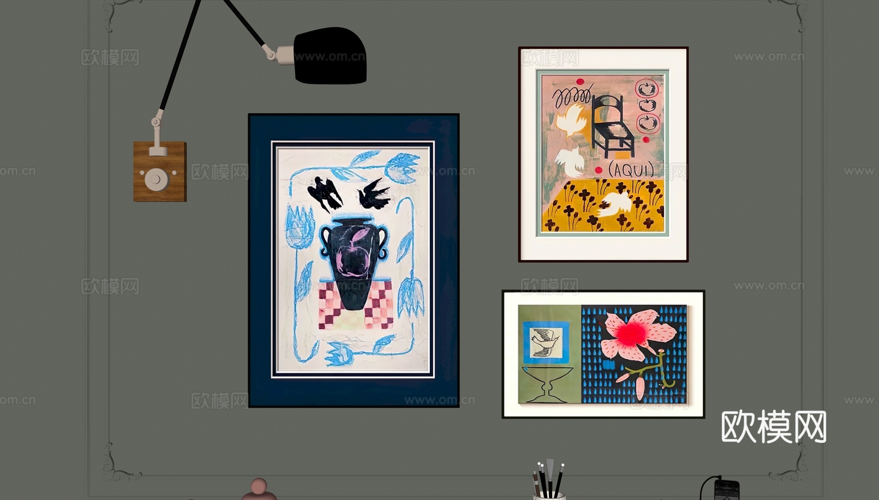 多巴胺组合装饰画su模型