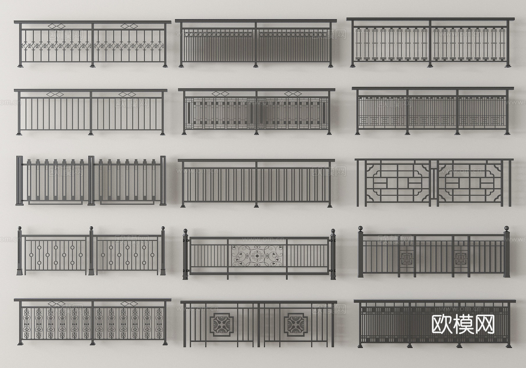 现代铁艺栏杆 围栏 护栏3d模型下载