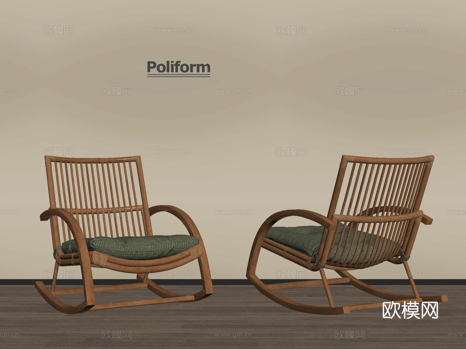 中古摇椅 实木摇椅 藤编椅su模型