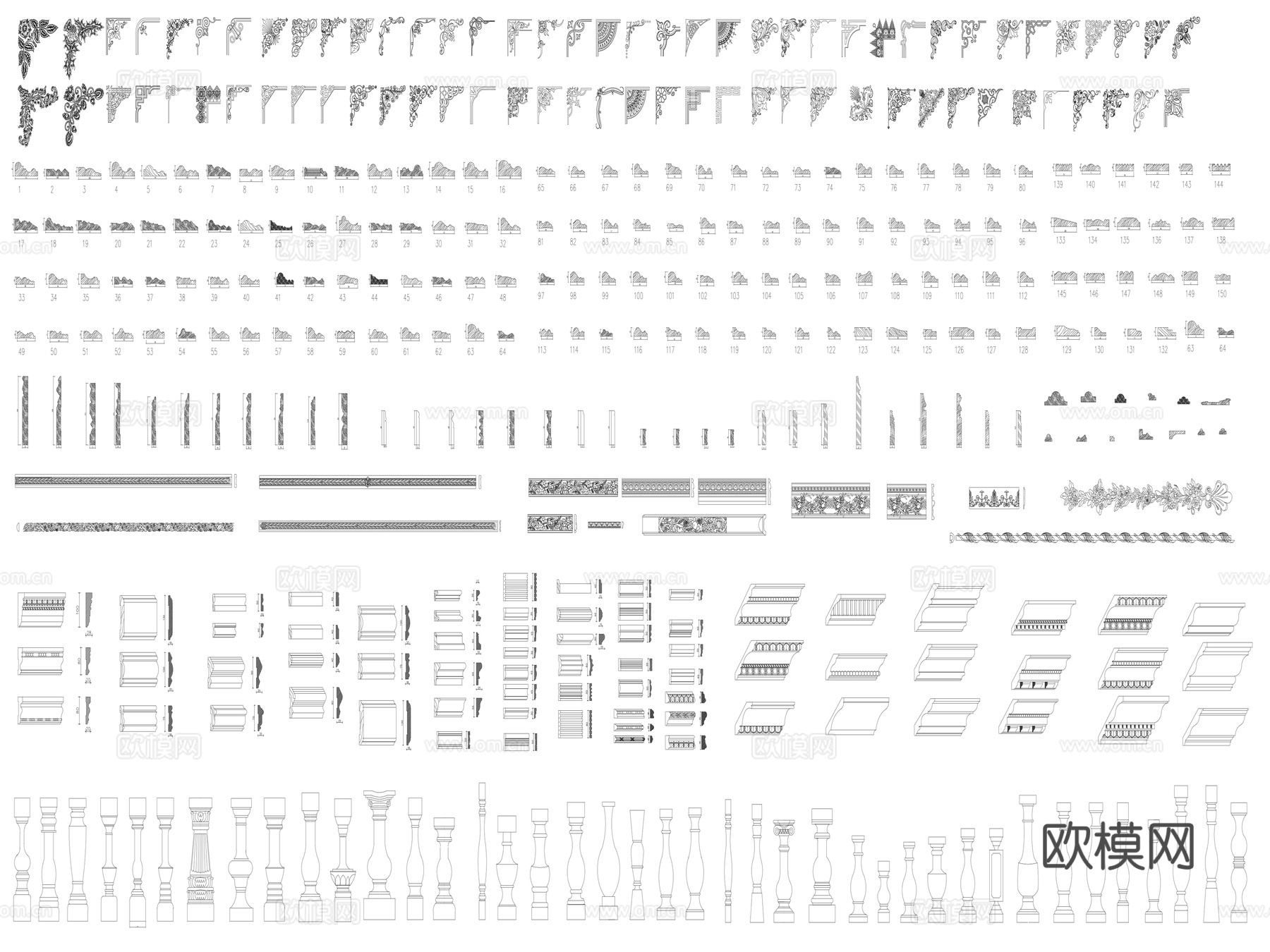 法式雕花线条罗马柱护墙板cad施工图