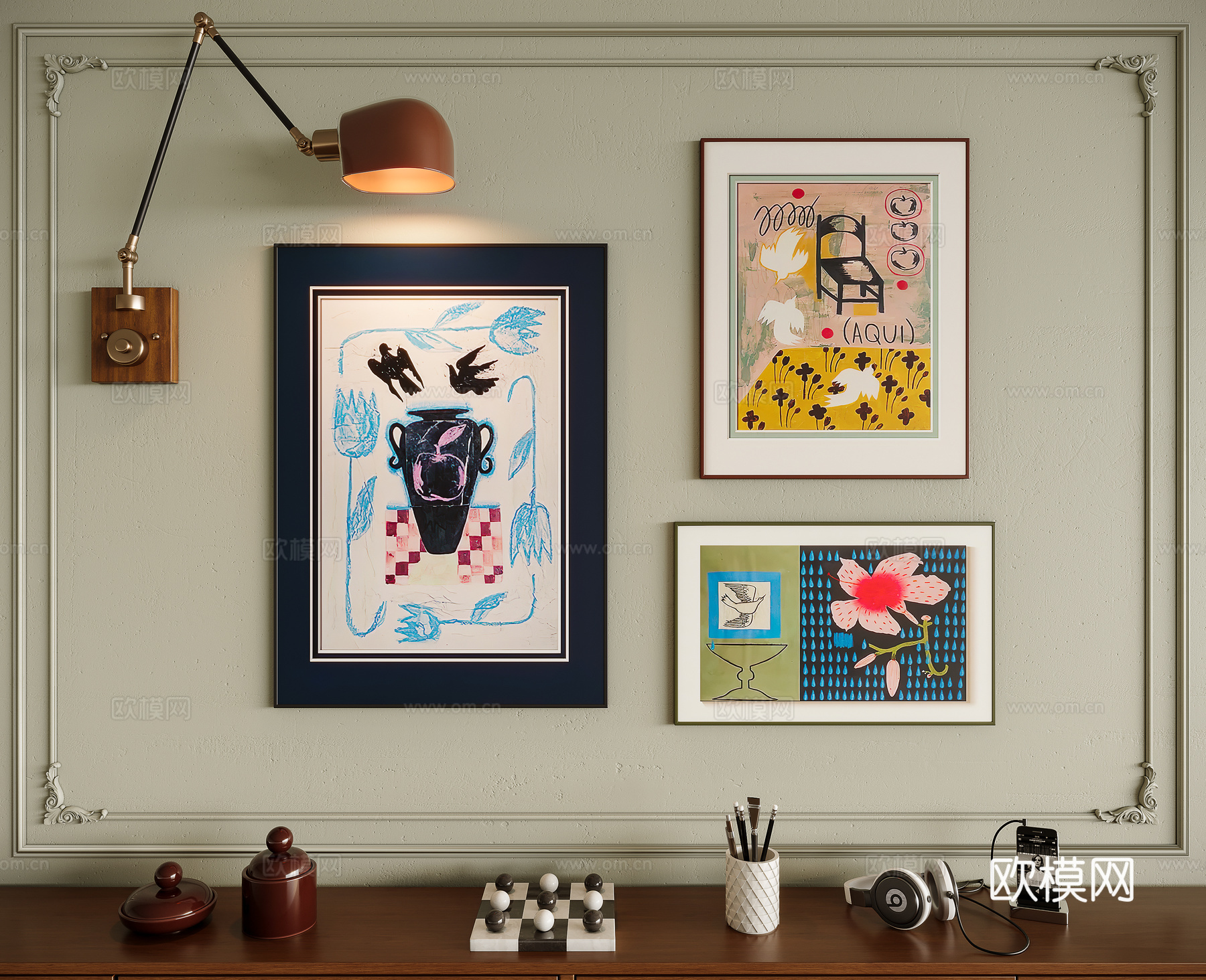 多巴胺组合装饰画su模型