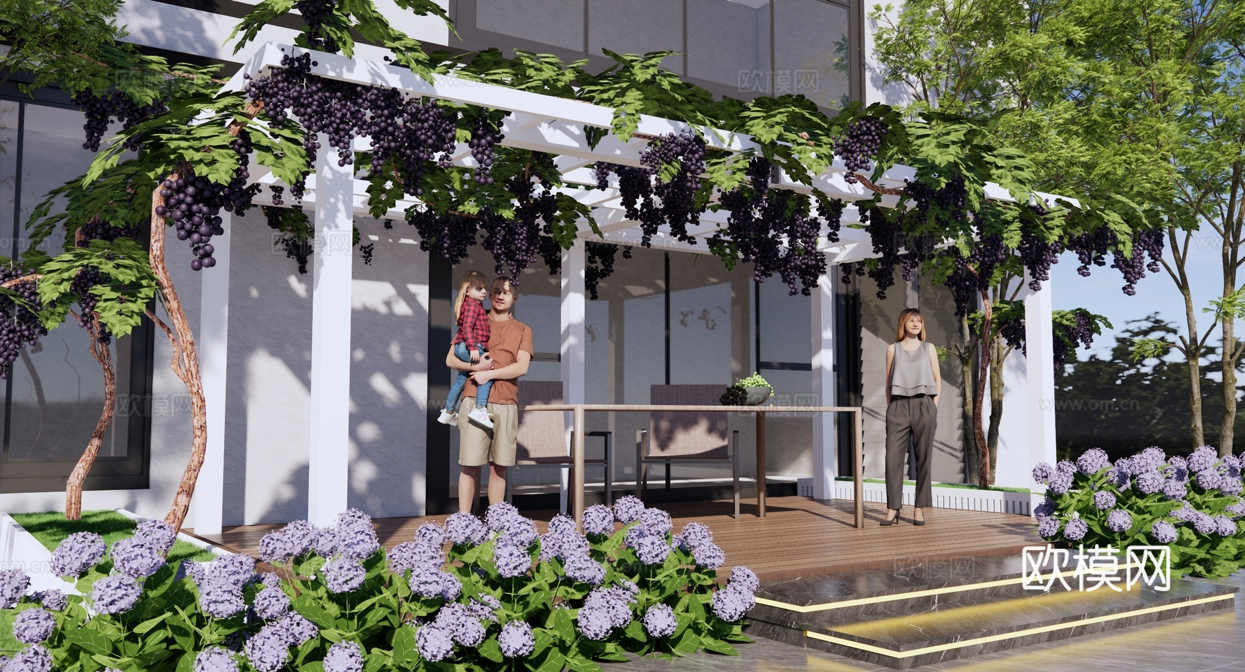 现代 庭院 庭院花园 葡萄藤廊架 庭园景观廊架 爬藤植物su模型