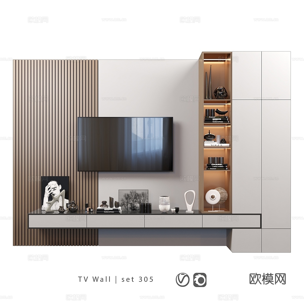 电视墙套装 整墙电视柜3d模型下载