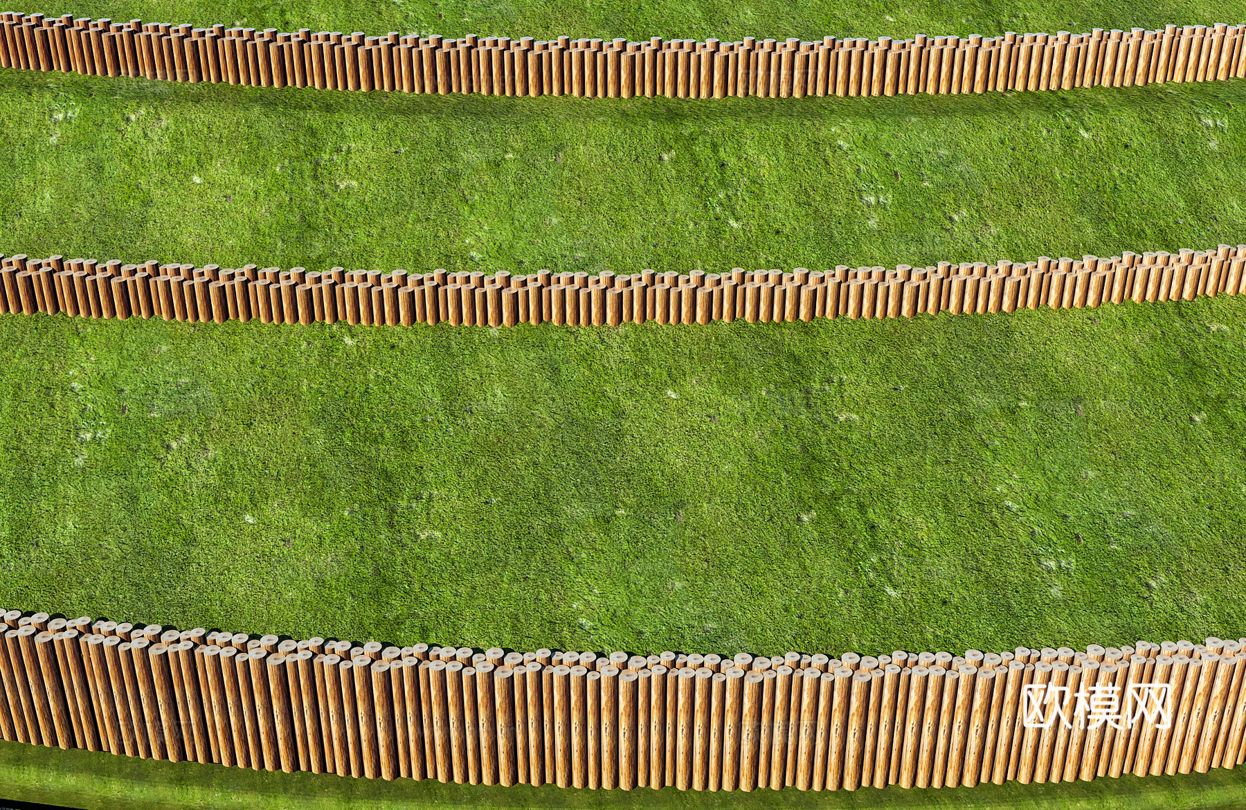 双排木排桩栅栏3d模型下载（渲染图2）