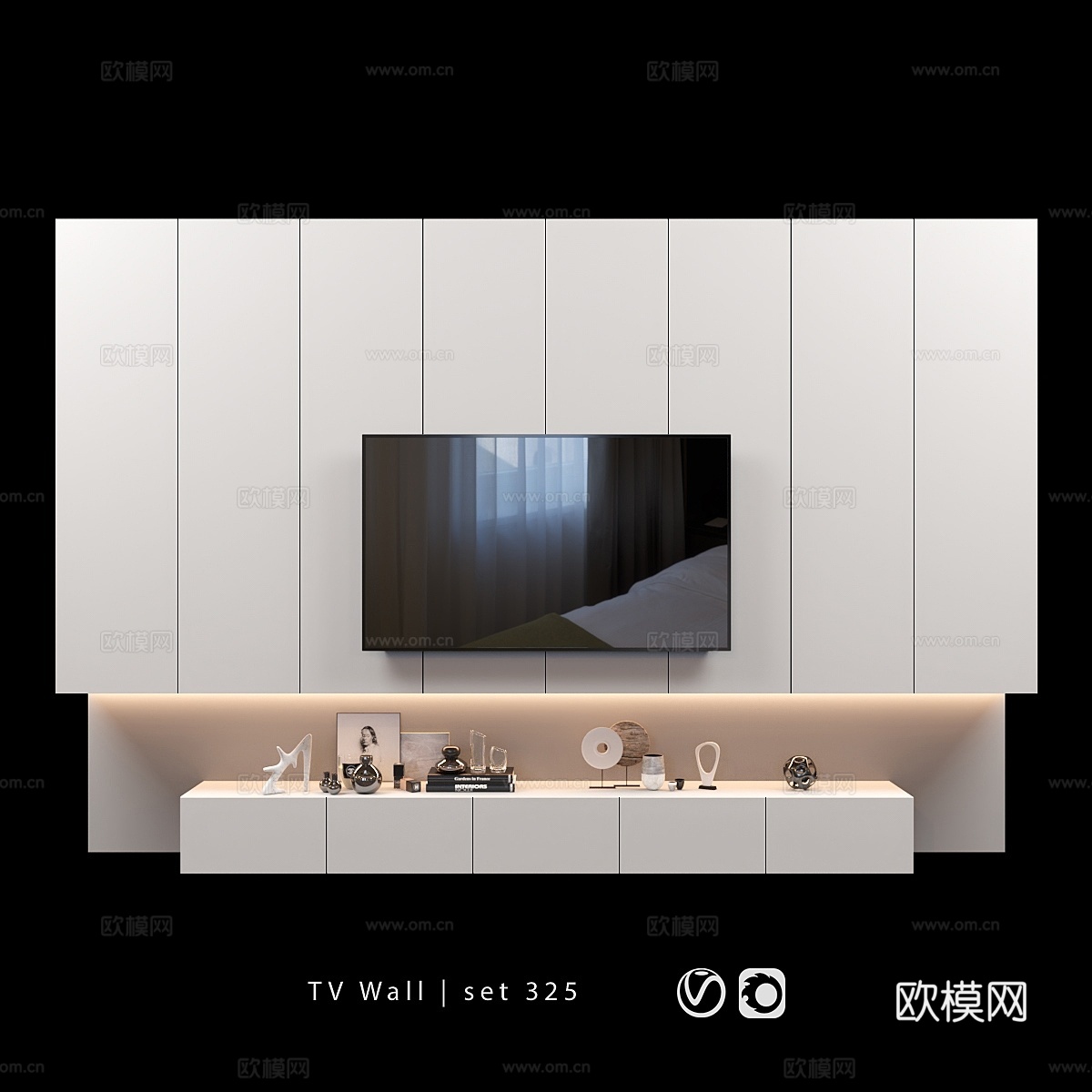 电视墙套装 电视柜3d模型下载