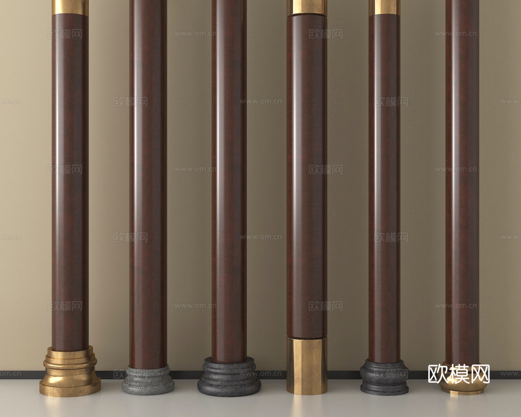 中式木质柱子su模型