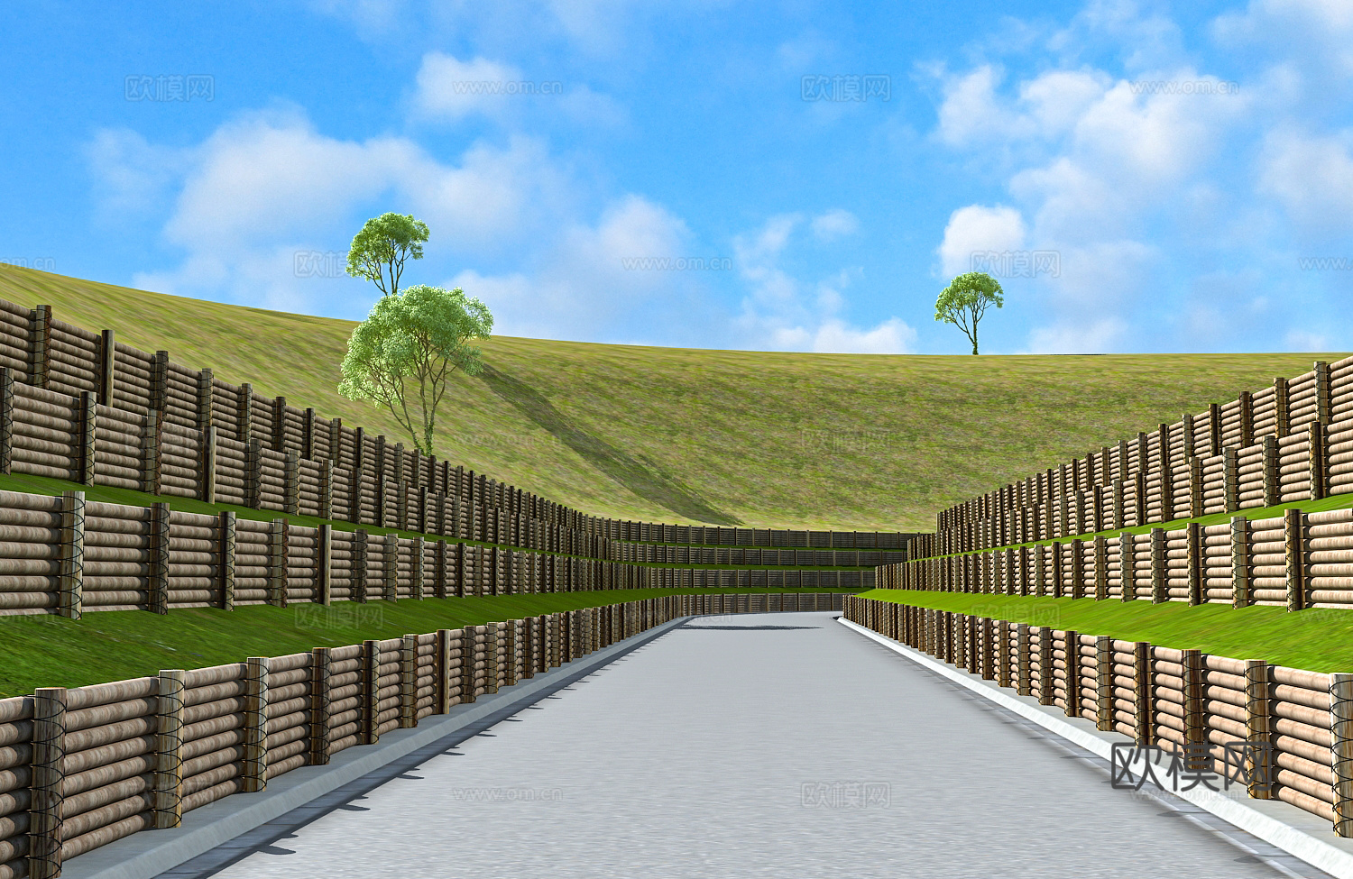 原木栅栏护坡免费3d模型