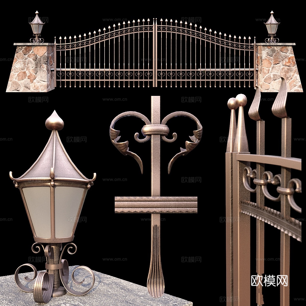 拱形车道铁艺大门3d模型下载