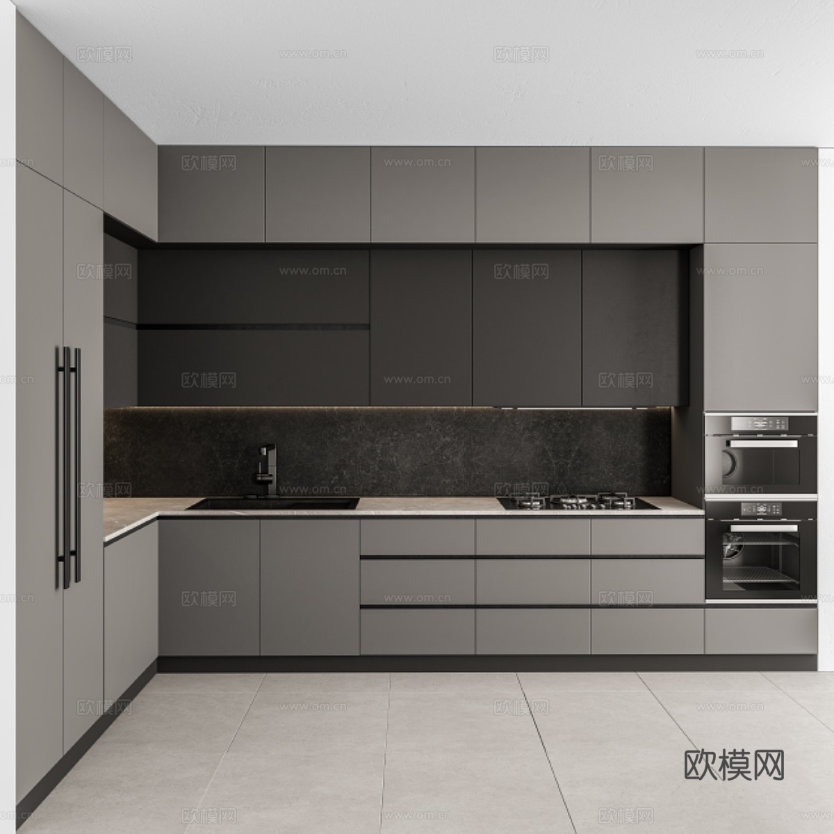 现代厨房 - 灰与黑 463d模型下载