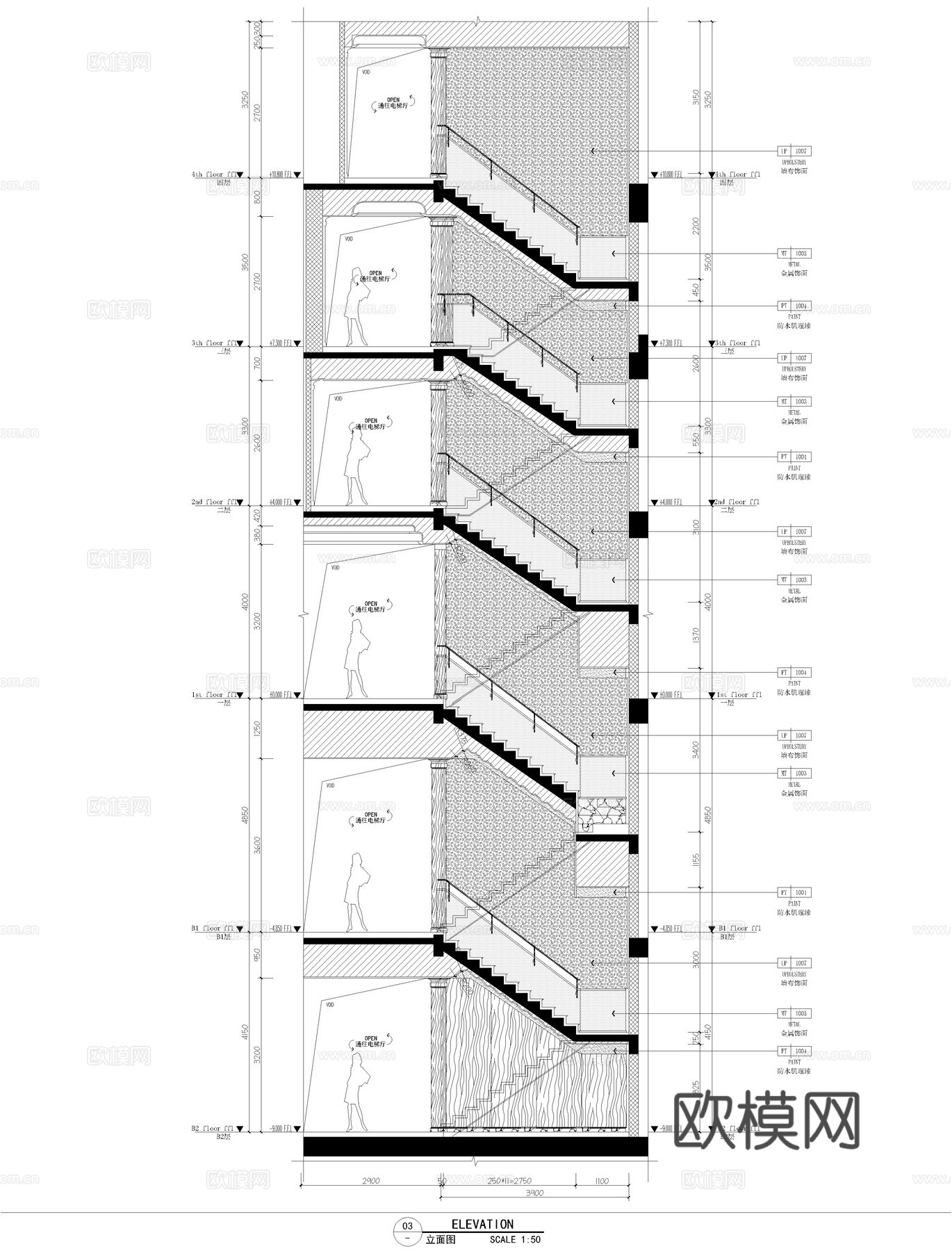 楼梯立面楼梯大样cad施工图