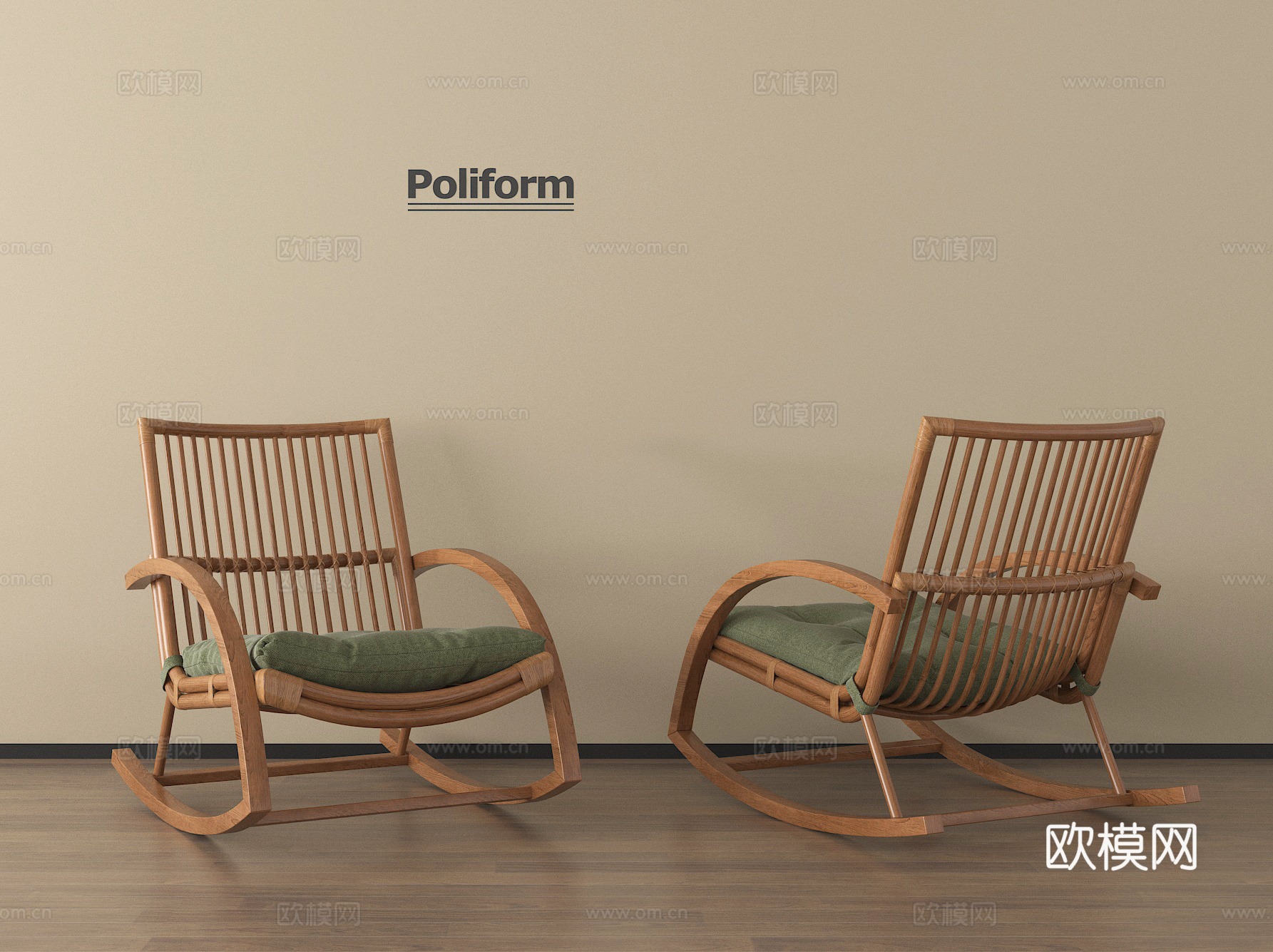 中古摇椅 实木摇椅 藤编椅su模型