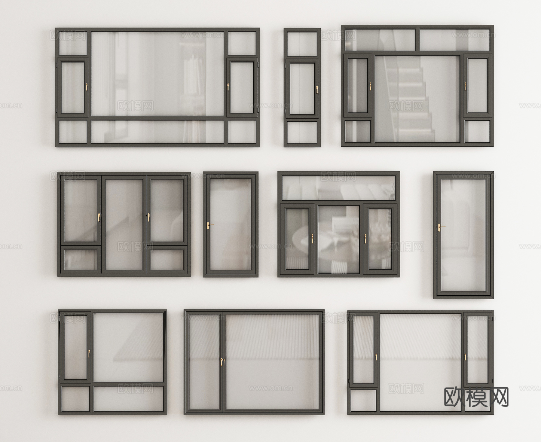 现代平开窗 落地窗 折叠窗 飘窗阳台窗3d模型下载