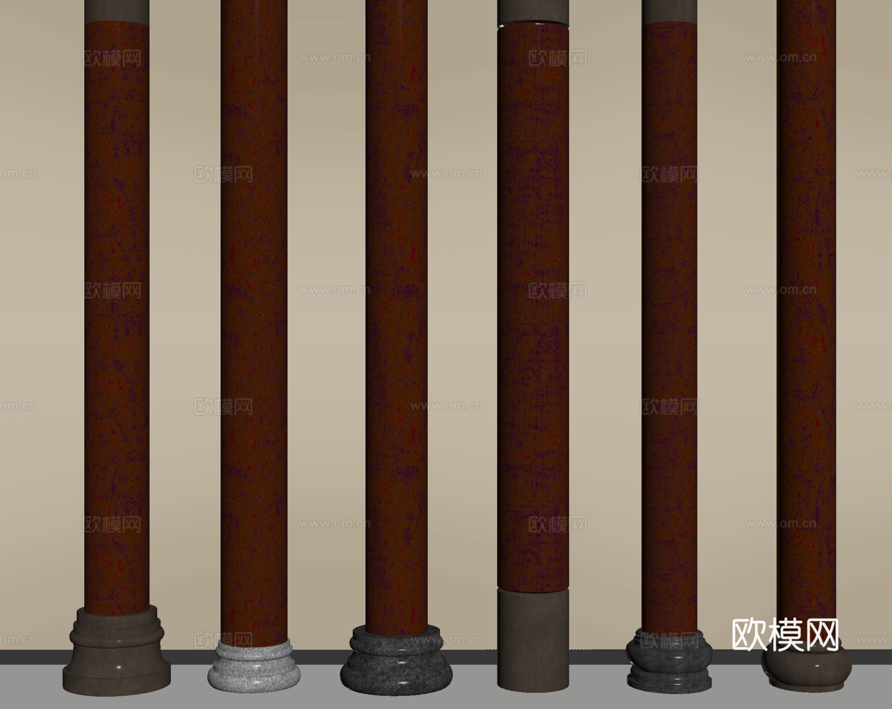 中式木质柱子su模型
