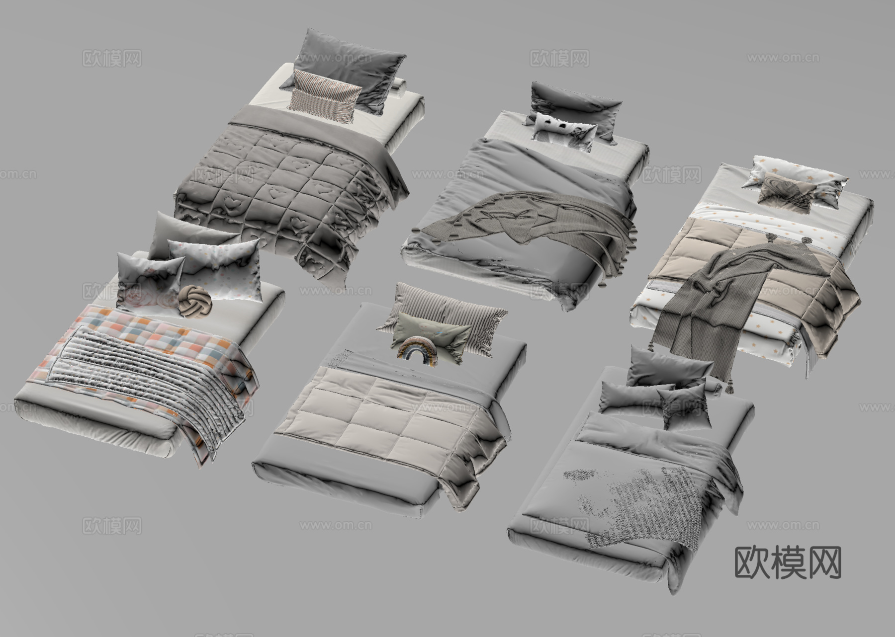 现代极简榻榻米床 厚床垫 床品 床具 单人床su模型