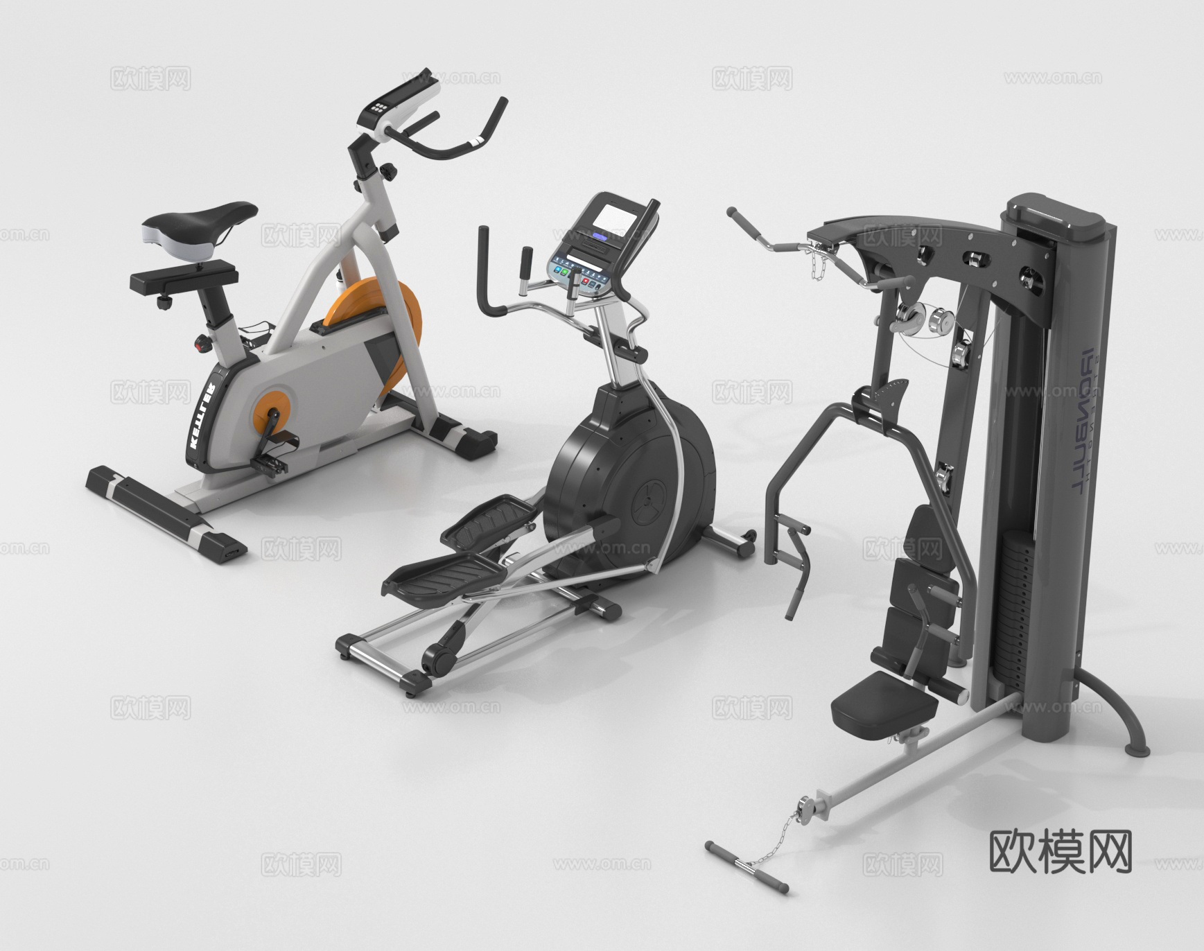 健身器材组合 脚踏机 动感单车3d模型下载