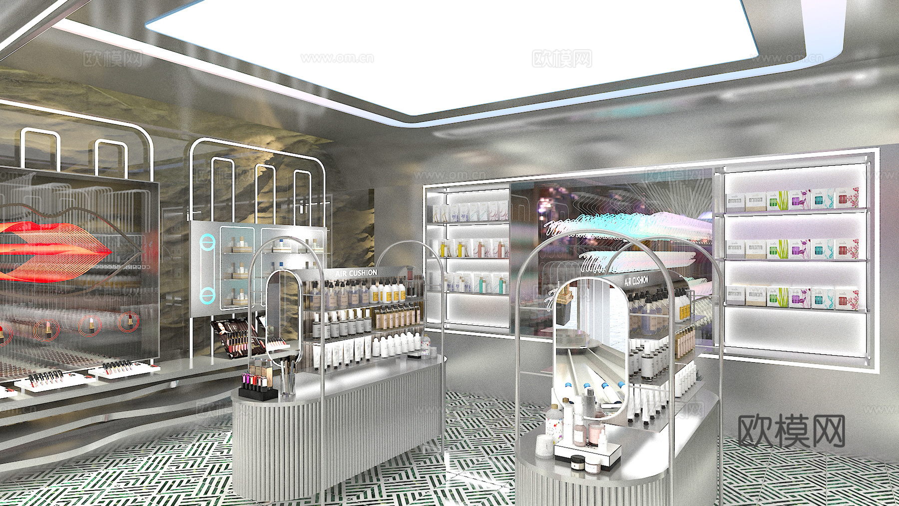 化妆品店美妆店科技金属彩妆店门头3d模型下载（渲染图2）