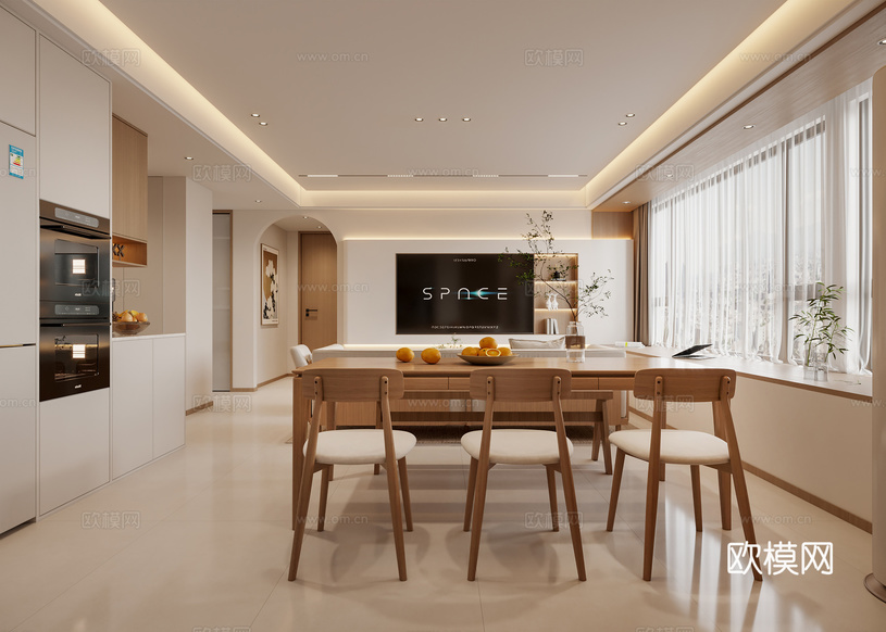 现代原木风客餐厅 原木奶油风客餐厅 原木沙发 原木餐桌椅3d模型下载_ID16114601_3dmax免费模型-欧模网