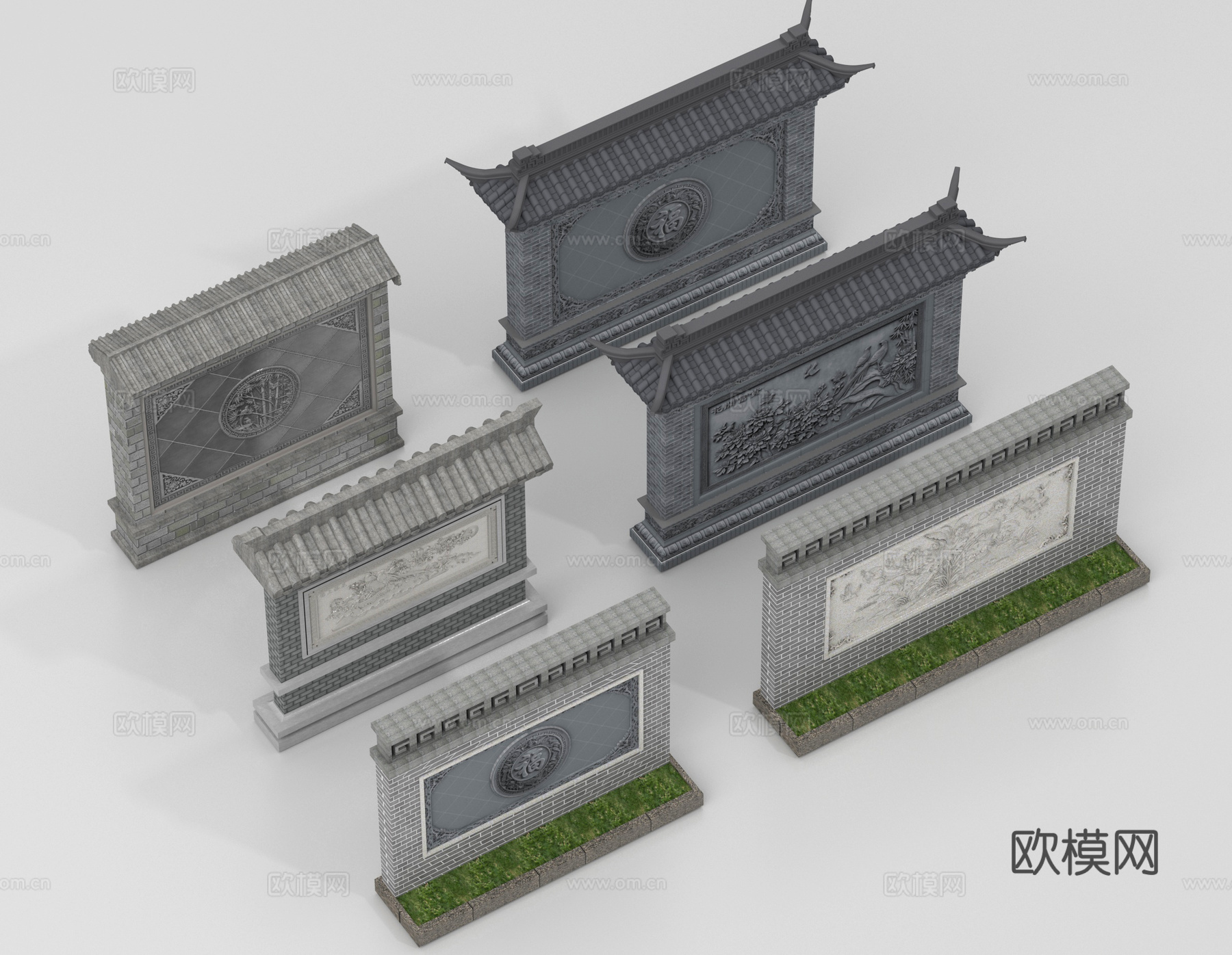 新中式景墙照壁su模型