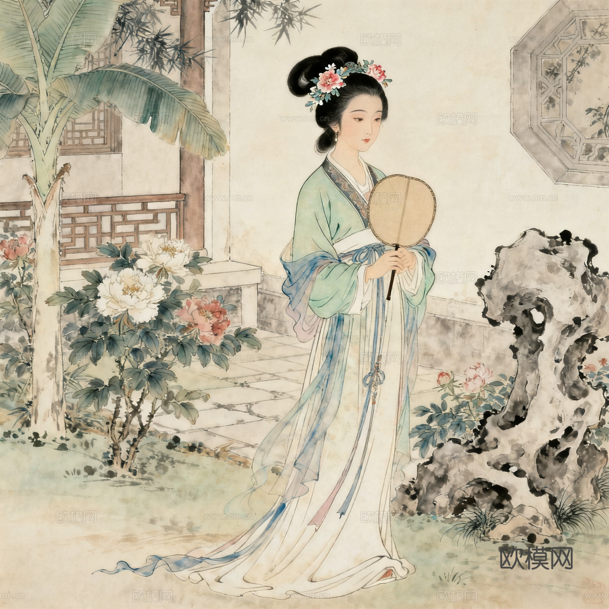 唐伯虎风格仕女图 中式字画