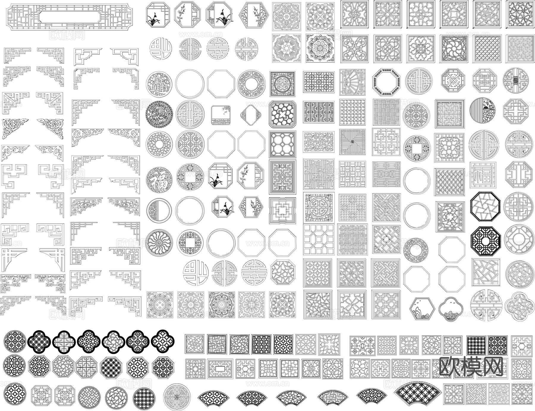 中式屏风隔断窗花木门cad施工图