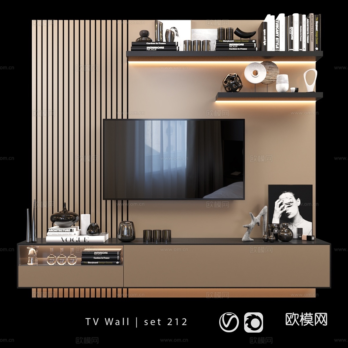 电视墙套装2123d模型下载