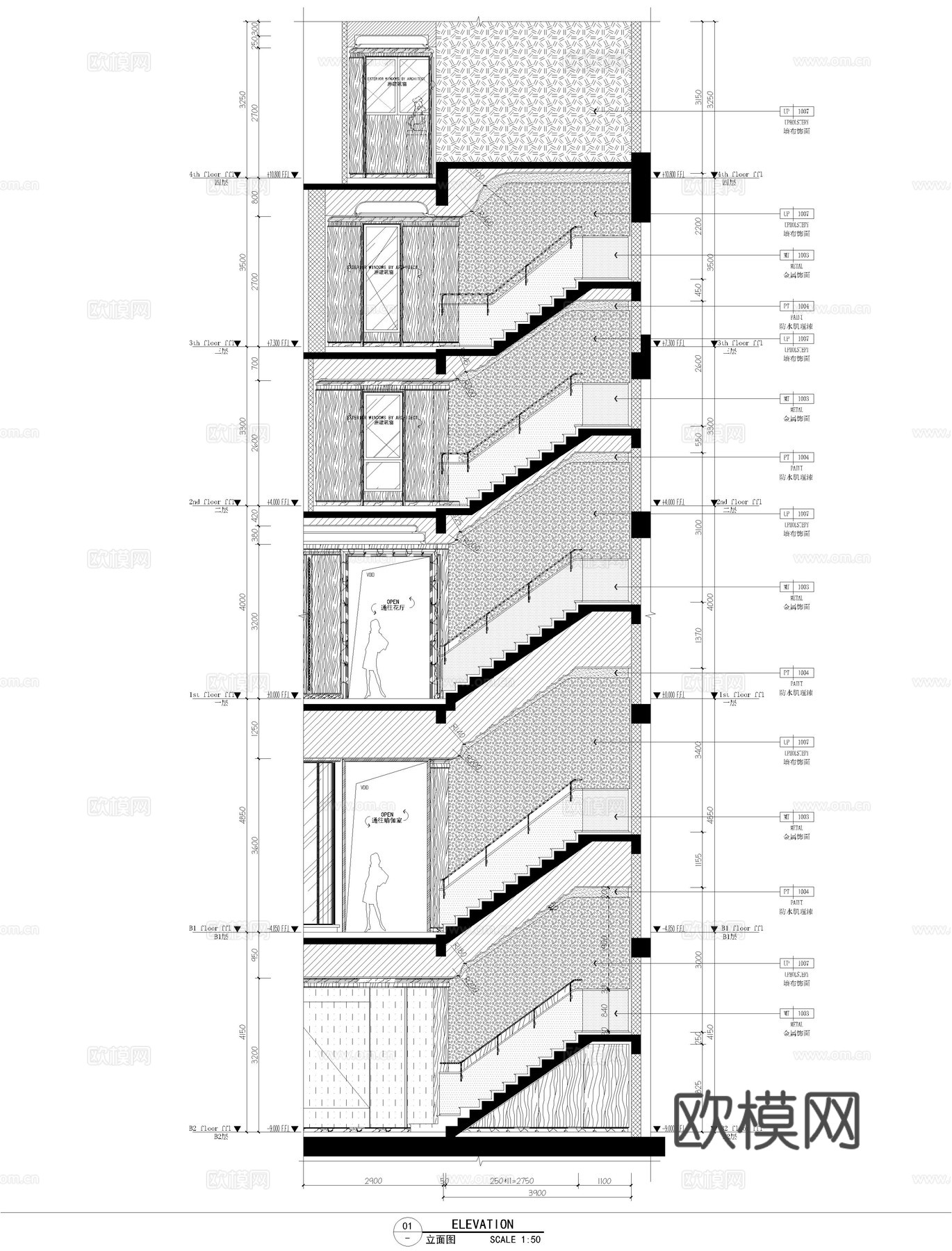 楼梯立面楼梯大样cad施工图
