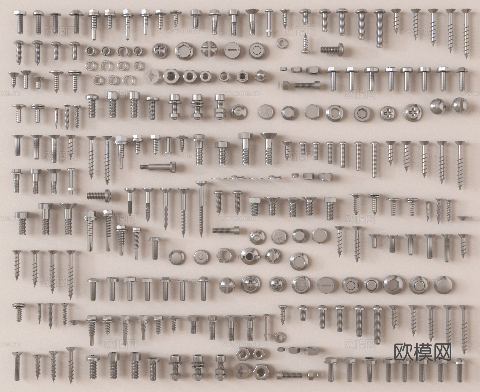 现代五金 螺丝钉 螺丝螺帽 不锈钢螺丝3d模型下载