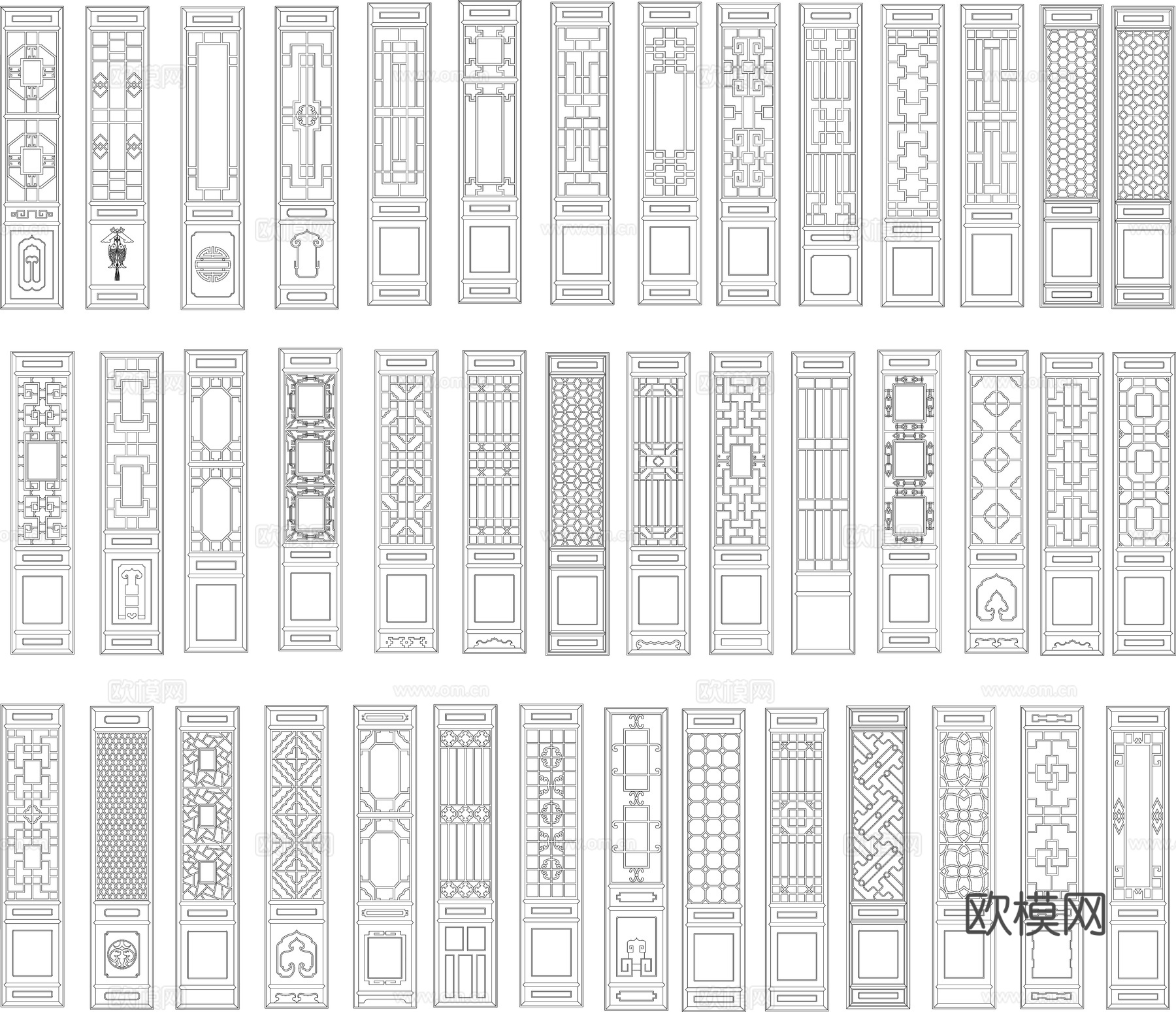 中式屏风隔断窗花木门cad施工图