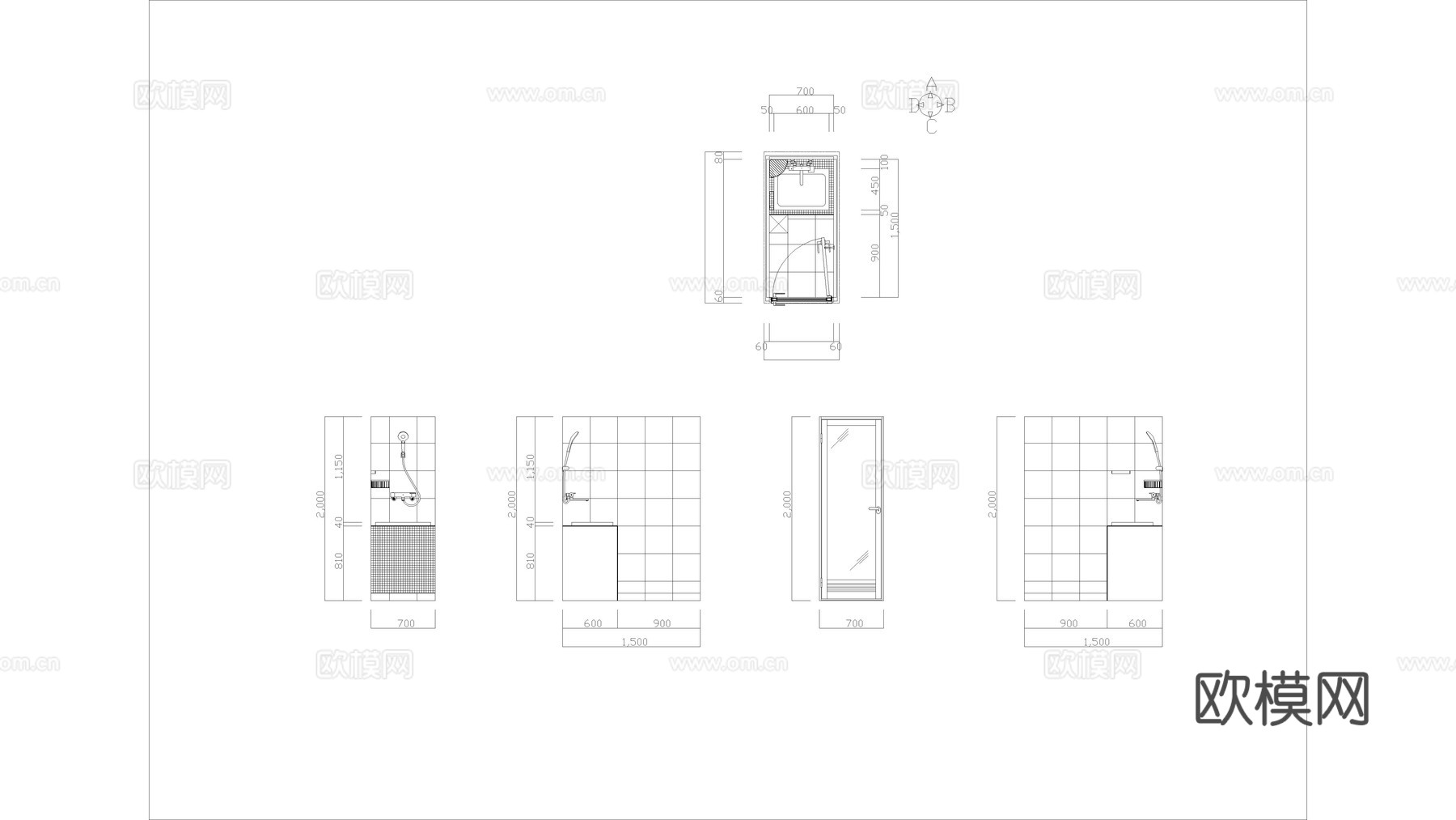 卫生间 淋浴间cad施工图