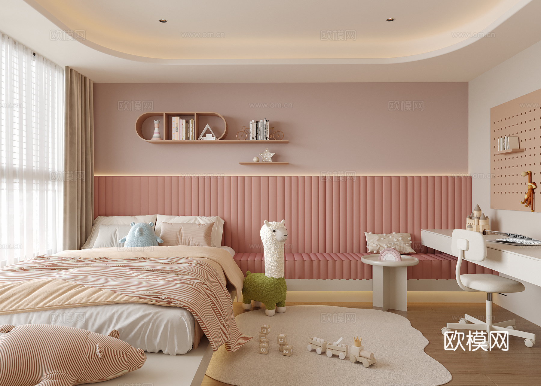 现代儿童房 女儿房 儿童床su模型