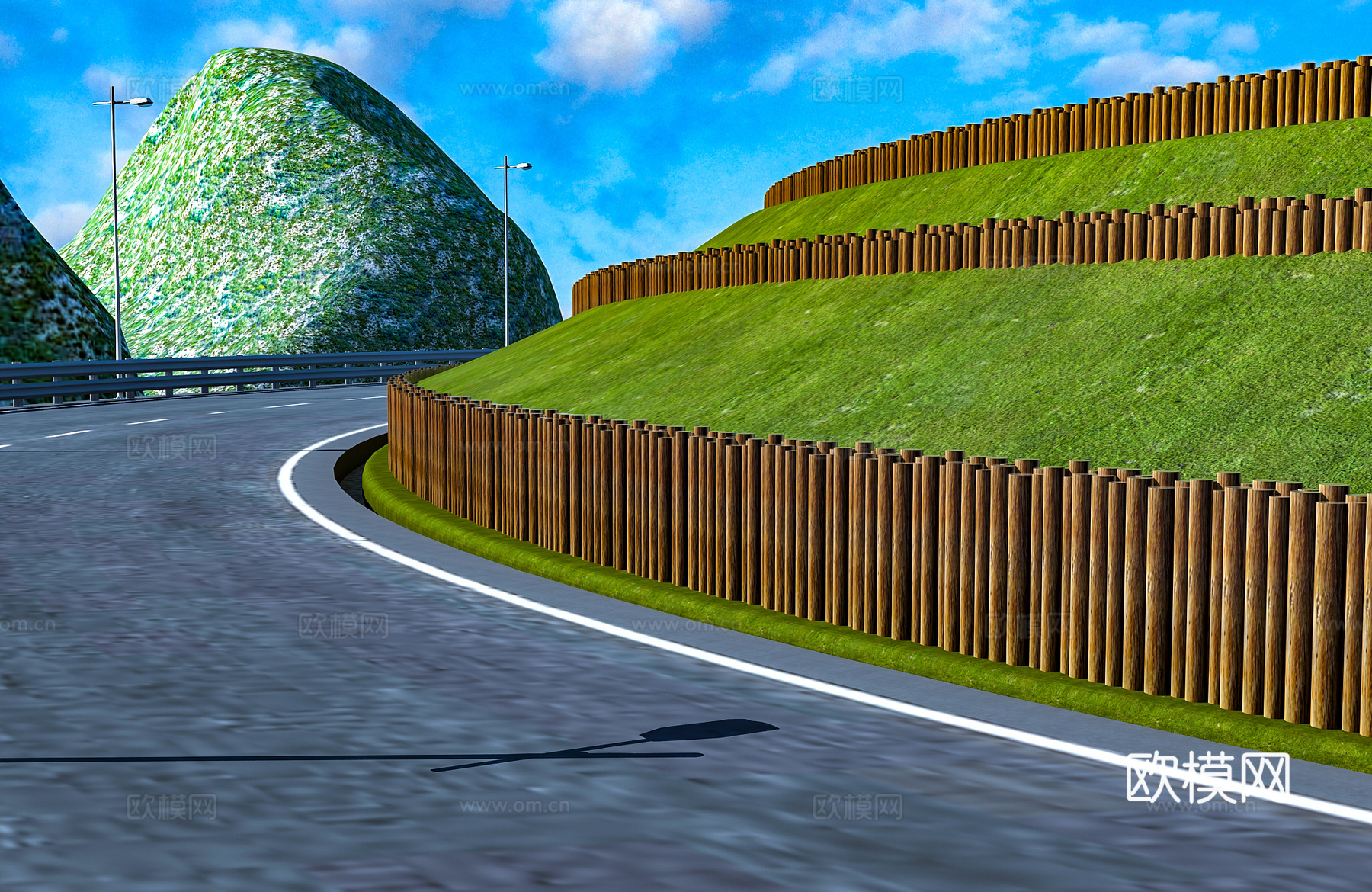 双排木排桩栅栏3d模型下载（渲染图1）