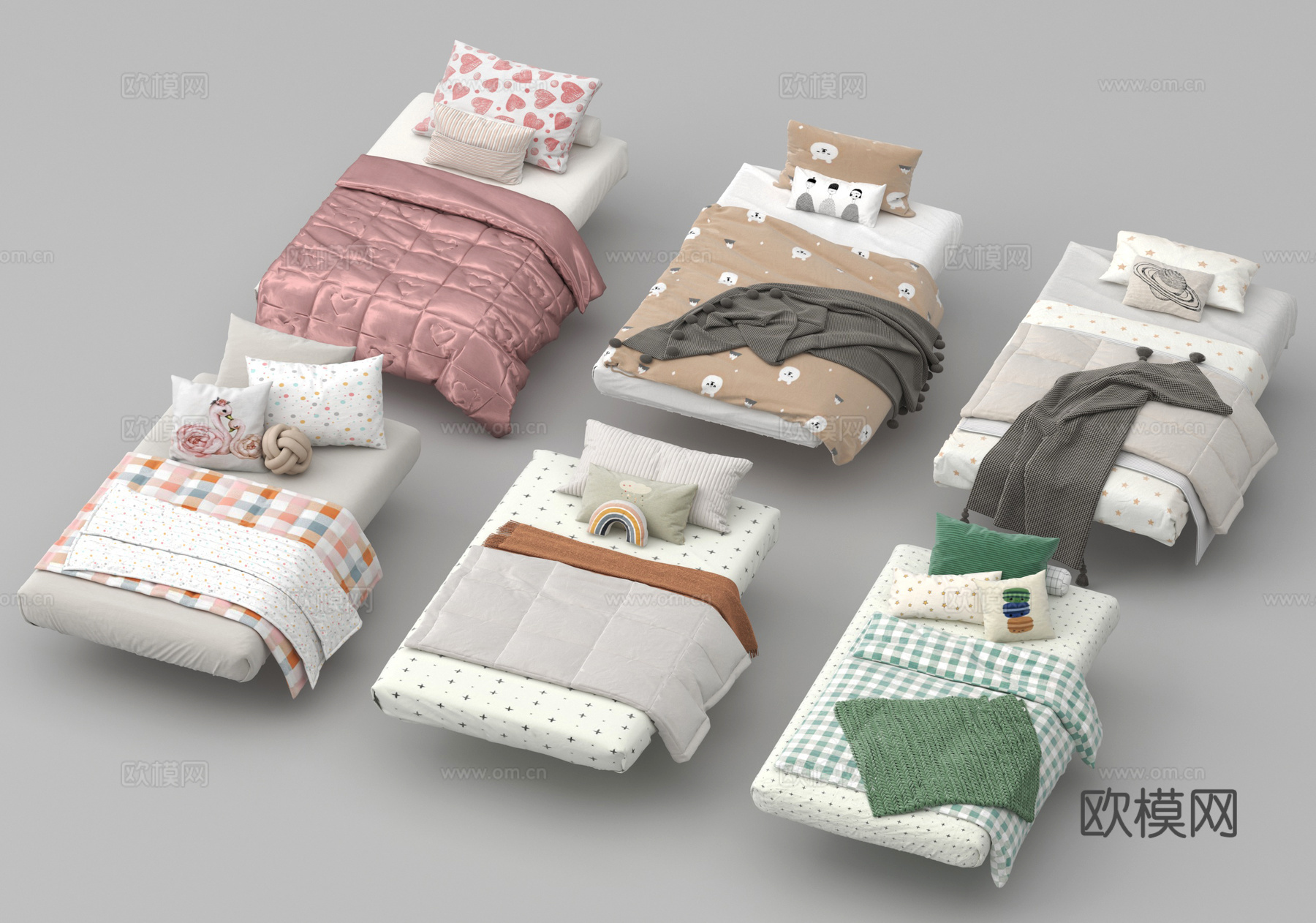 现代极简榻榻米床 厚床垫 床品 床具 单人床su模型