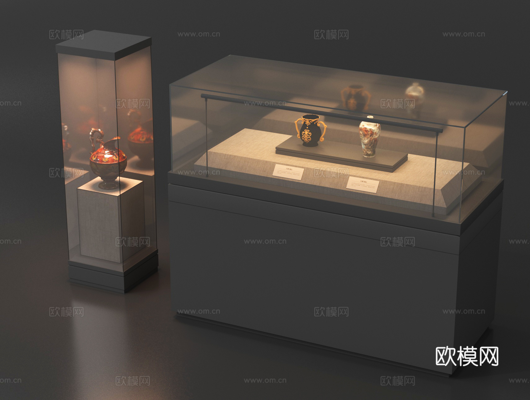 现代展柜 博物馆展柜3d模型下载