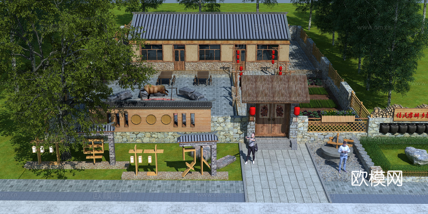 农家院 民宿 美丽乡村 乡村振兴 乡村 农村 民居 街道3d模型下载（渲染图2）