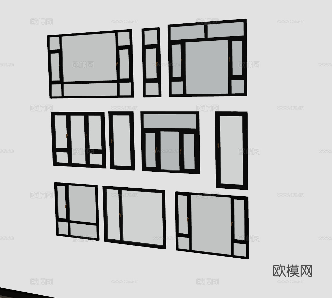现代平开窗 落地窗 折叠窗 飘窗阳台窗su模型