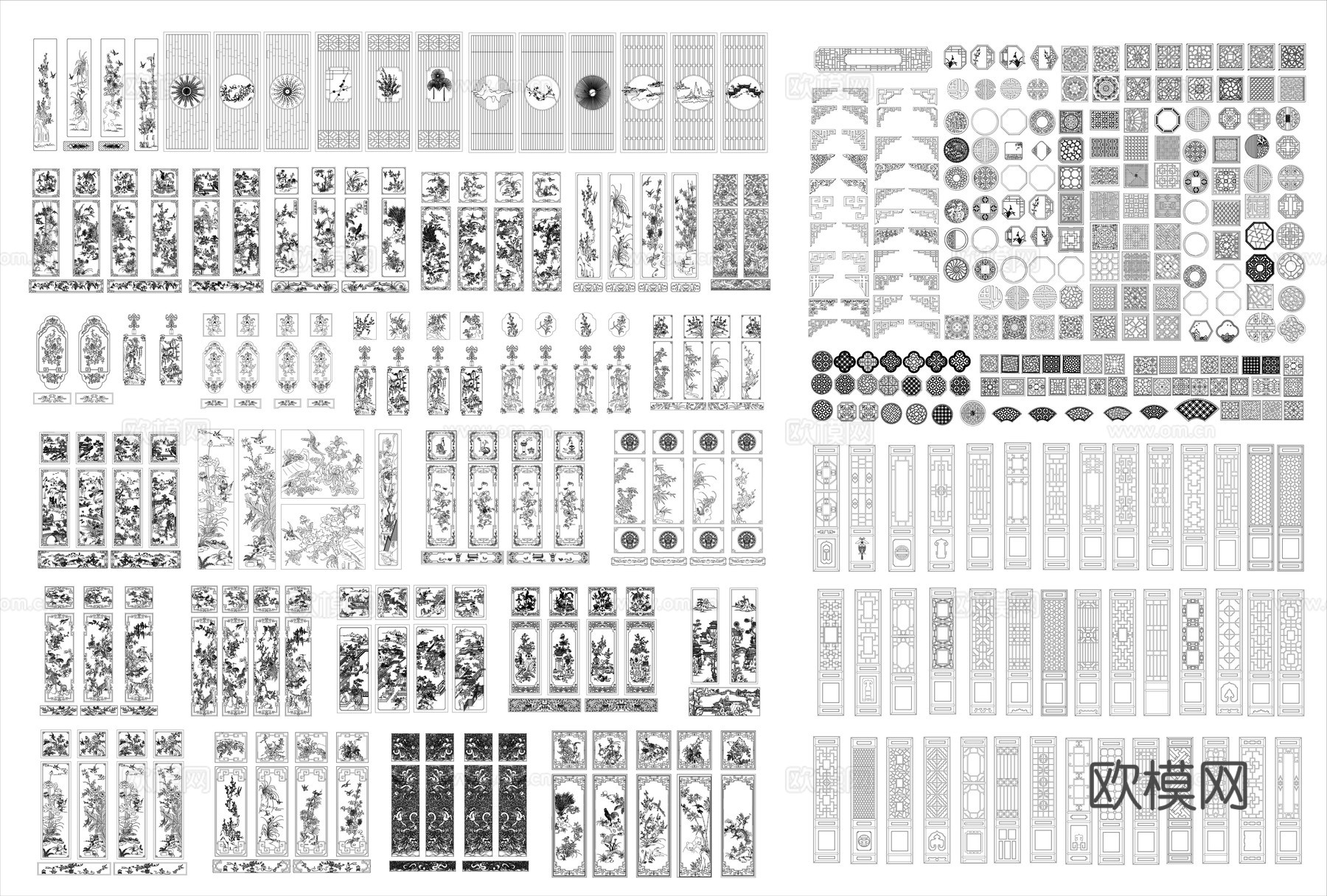 中式屏风隔断窗花木门cad施工图