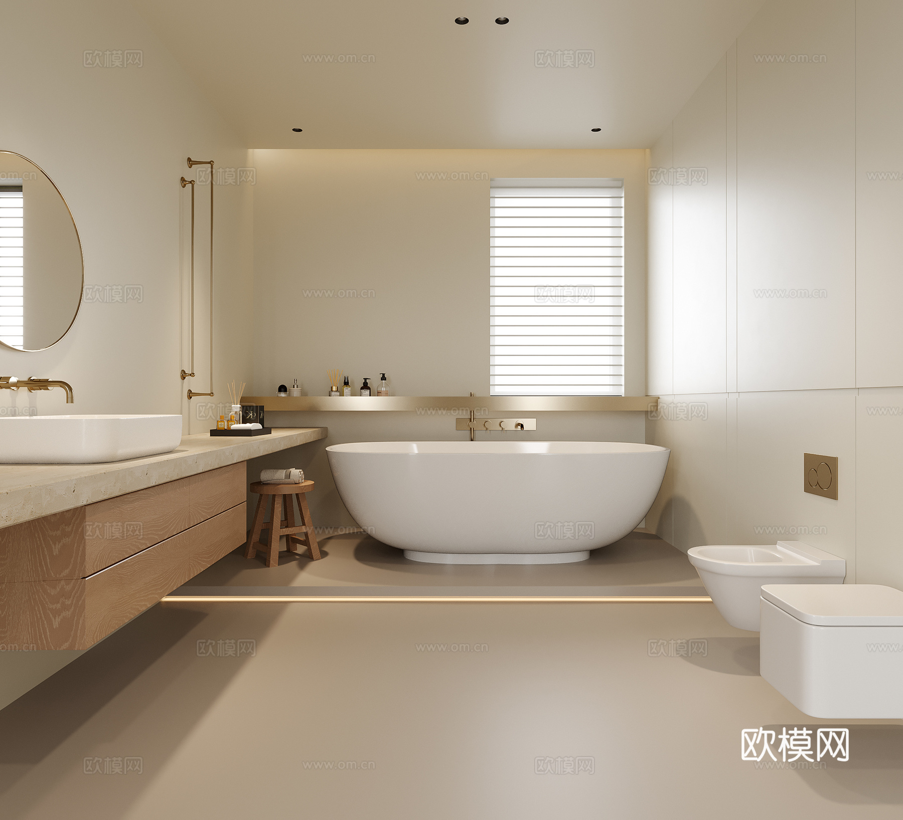 现代卫生间 洗手台 浴缸su模型