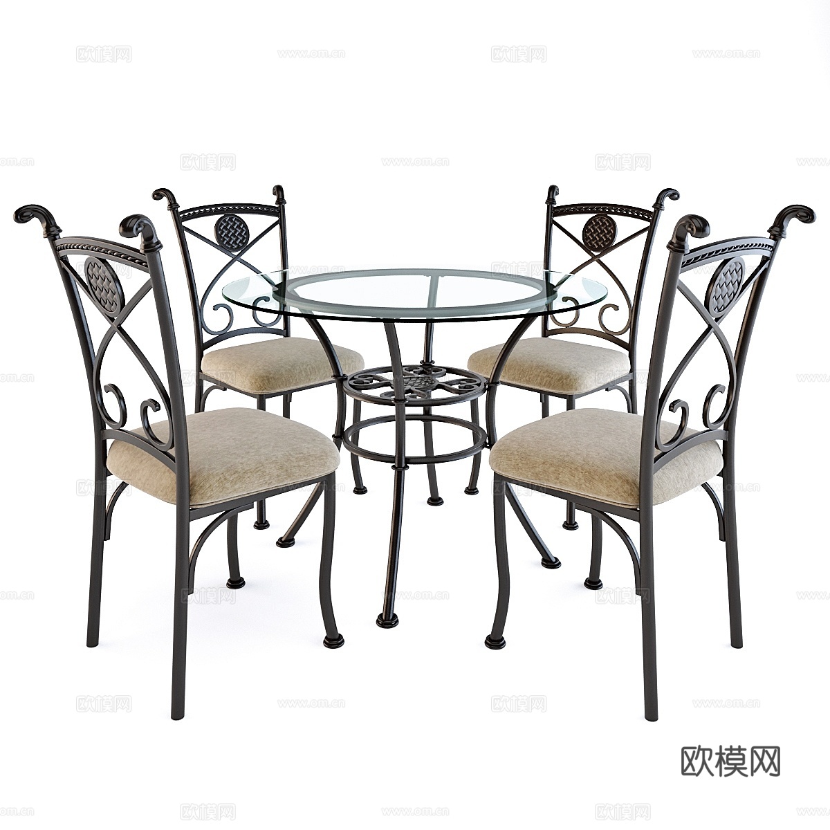 传统风格餐桌套装3d模型下载