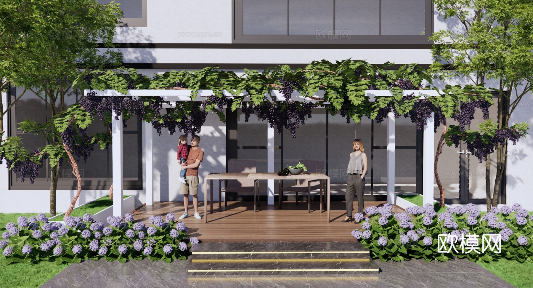 现代 庭院 庭院花园 葡萄藤廊架 庭园景观廊架 爬藤植物su模型