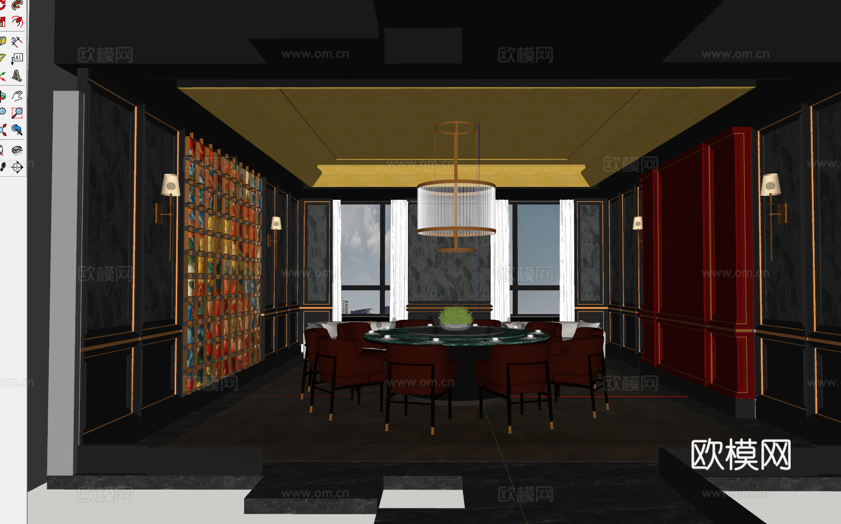 简欧餐厅包房包厢 现代轻奢餐厅包房 意式轻奢餐厅圆桌 酒店奢su模型