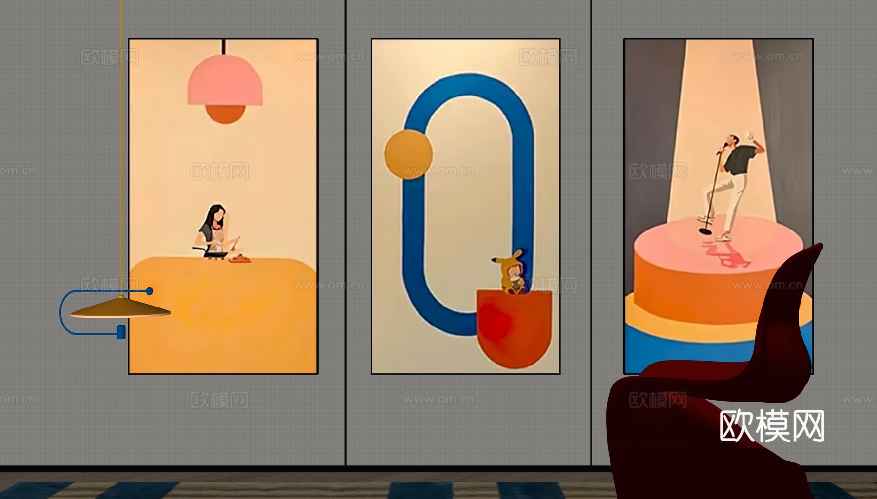 现代多巴胺装饰画su模型