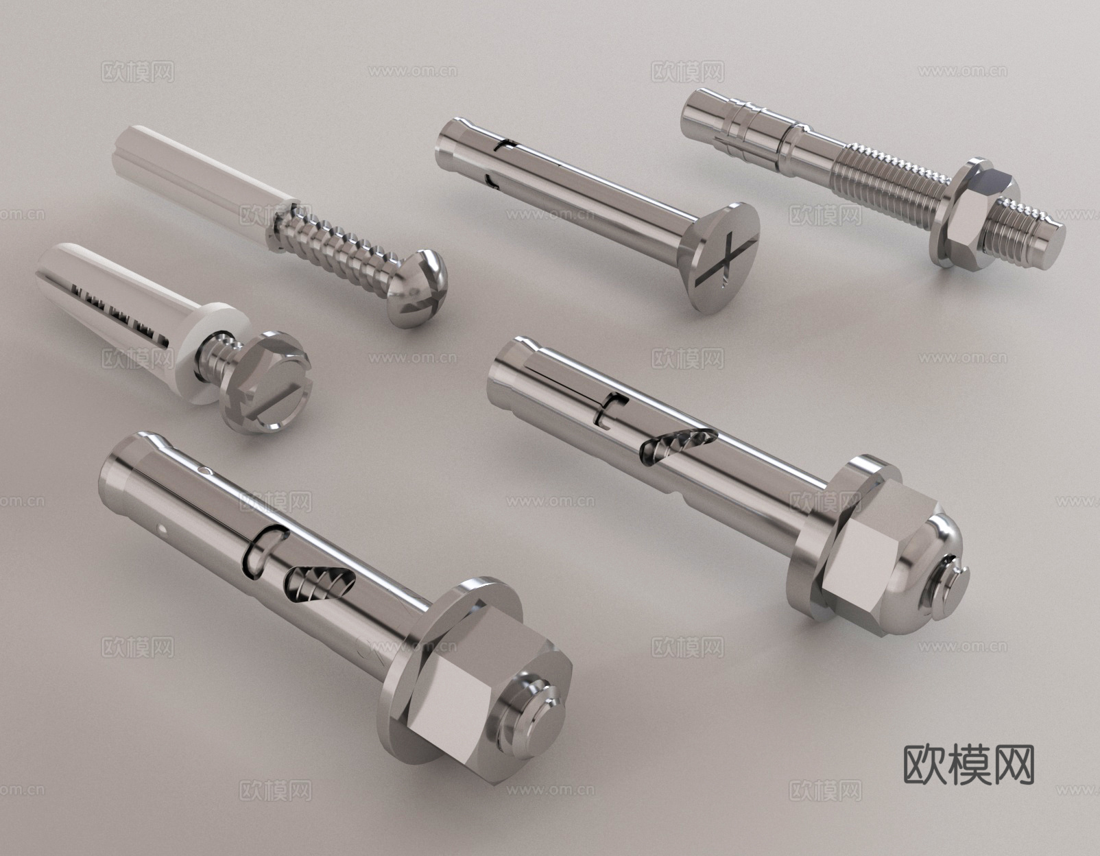 现代五金 螺丝钉 螺丝螺帽 不锈钢螺丝3d模型下载