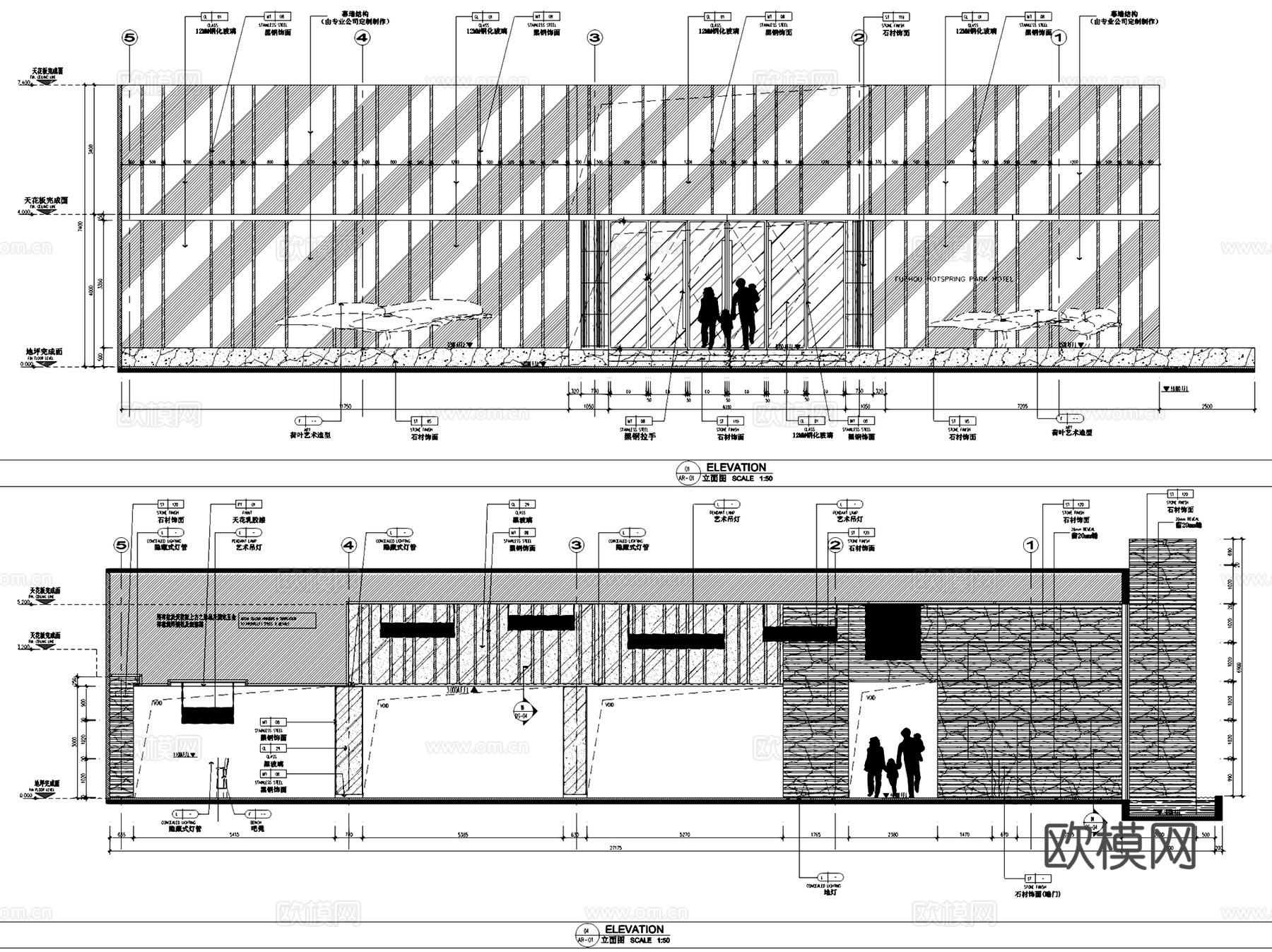 福州温泉公园酒店大堂及客房室内工装CAD施工图cad施工图