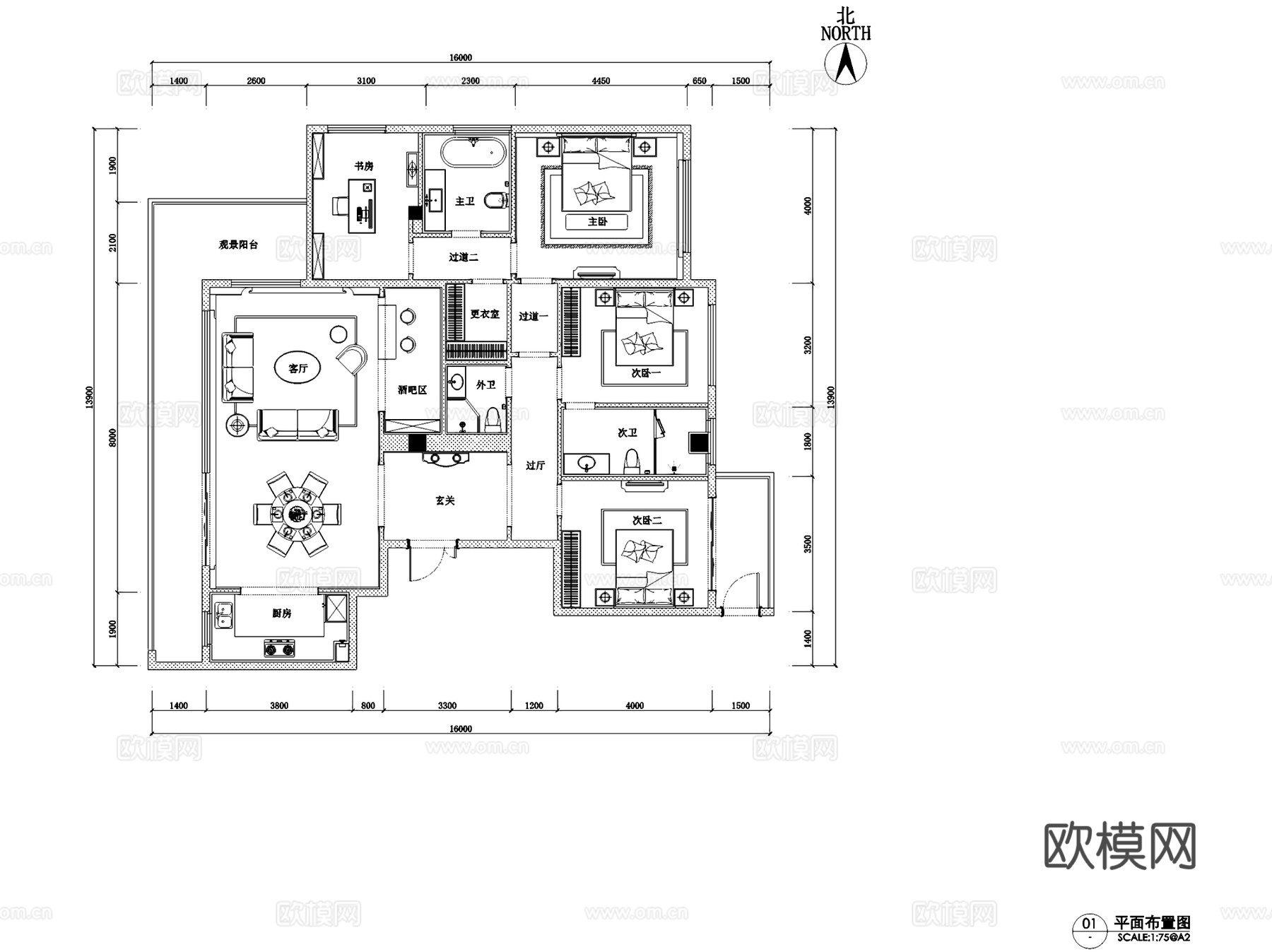 中梁百悦城175样板房室内家装CAD施工图整套cad施工图