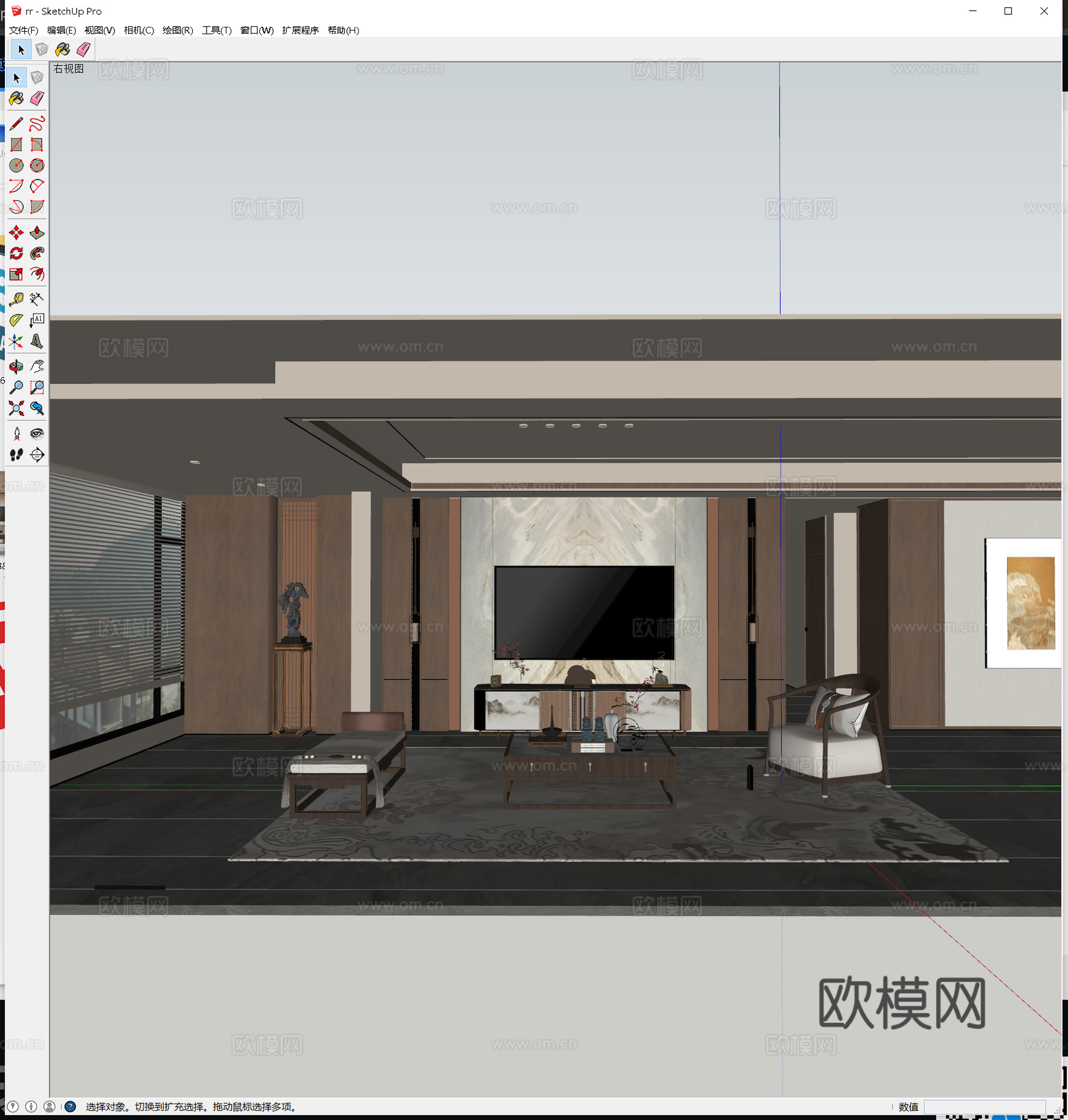 新中式客厅电视墙 新中式沙发茶几 新中式电视背景墙 新中式电su模型