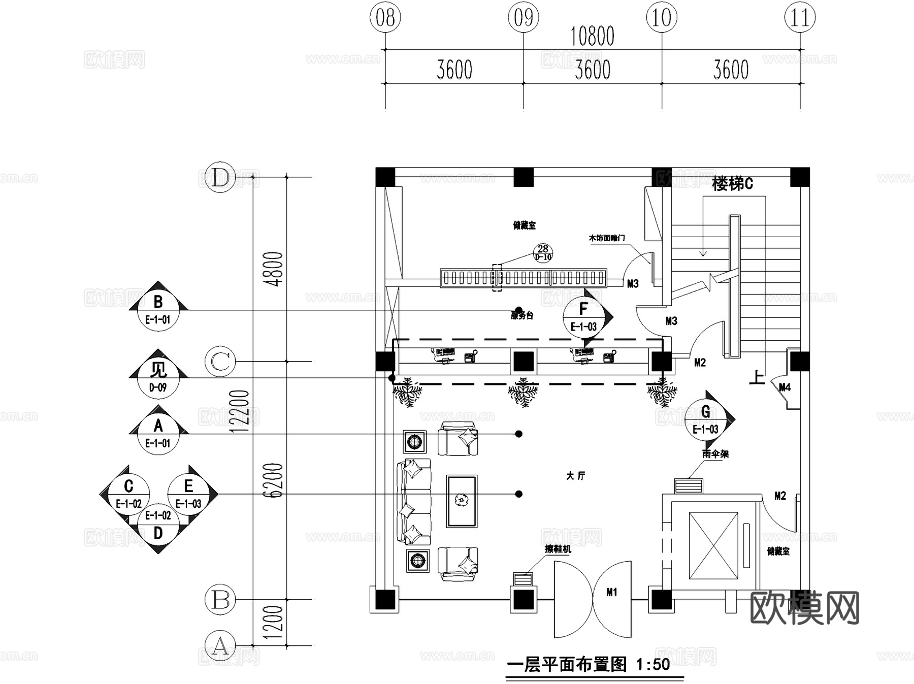 义乌秀湖春天酒店公区室内工装CAD施工图cad施工图