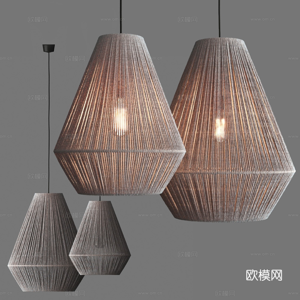 纸绳灯笼吊灯3d模型下载