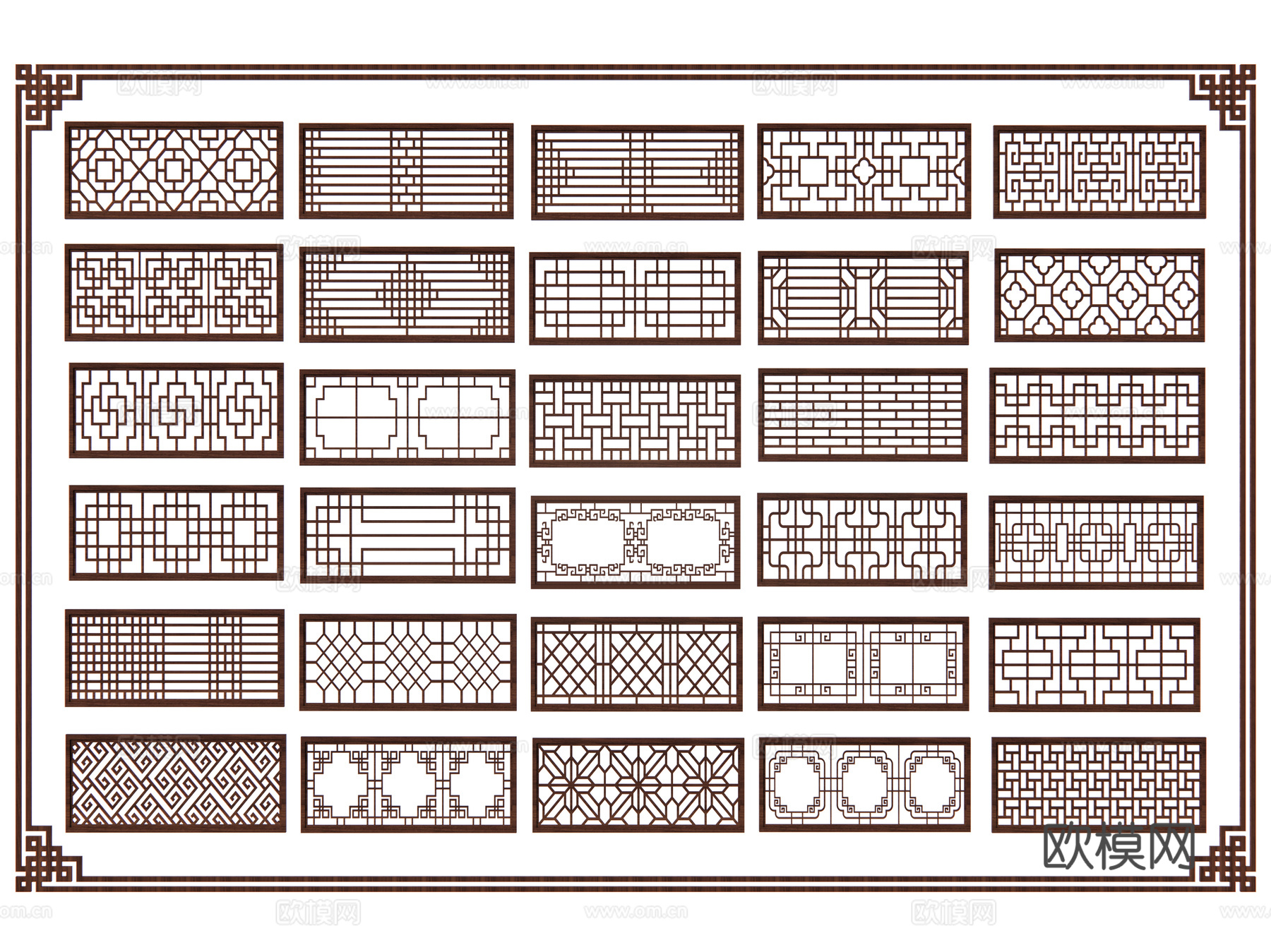 中式屏风隔断 窗花窗格 镂空窗格 镂花窗 木雕花窗 木窗3d模型下载