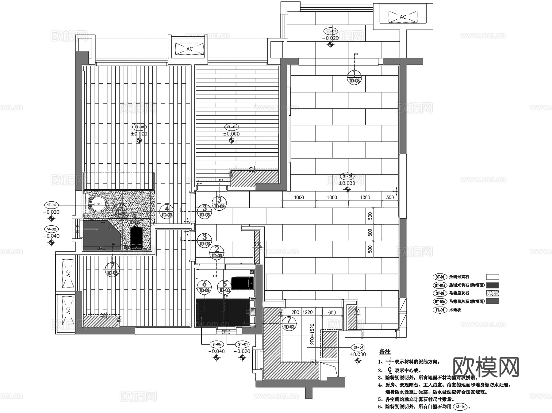 中山雅居乐富华西04区C-1户型三室两厅室内家装CAD施工图cad施工图