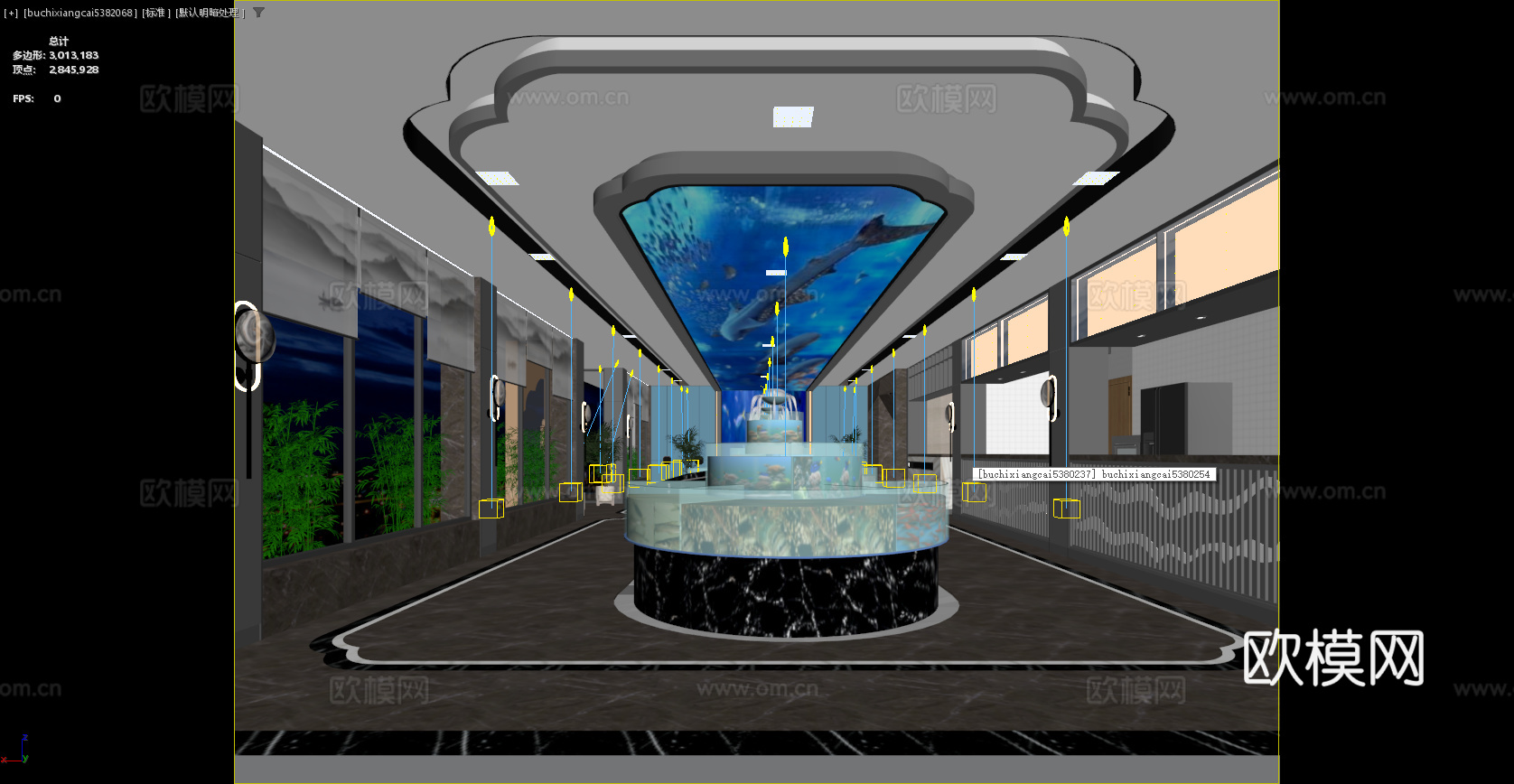 新中式餐厅 餐厅 海鲜餐厅 百叶 前台 餐馆 饭店3d模型下载（渲染图3）